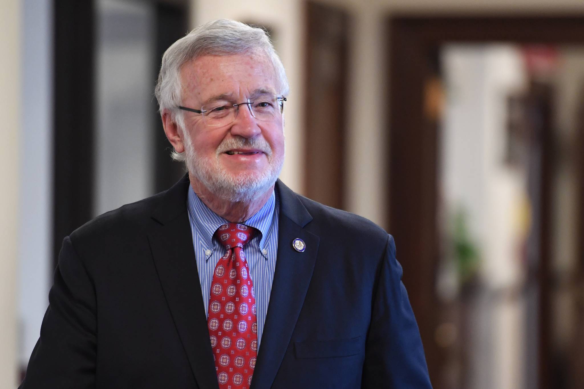 Sen. Gary Stevens, R-Kodiak, arrives for the senate’s floor session on Wednesday, June 5, 2019. (Michael Penn | Juneau Empire)