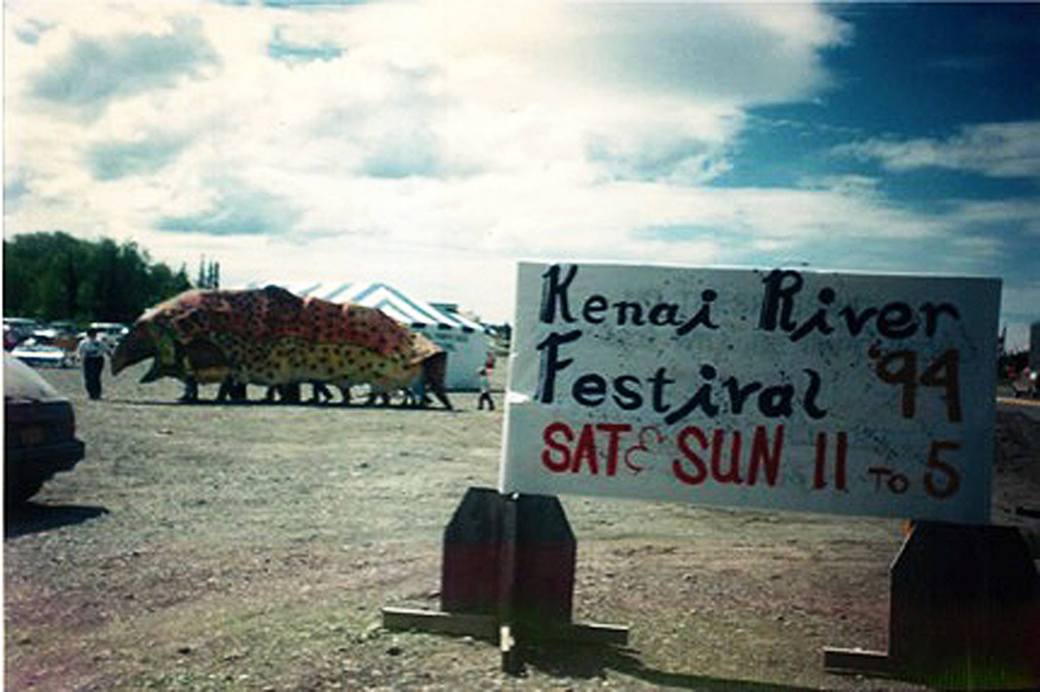 A sign welcomes visitors to the 1994 Kenai River Festival in Soldotna. (Photo provided by the Kenai Watershed Forum)