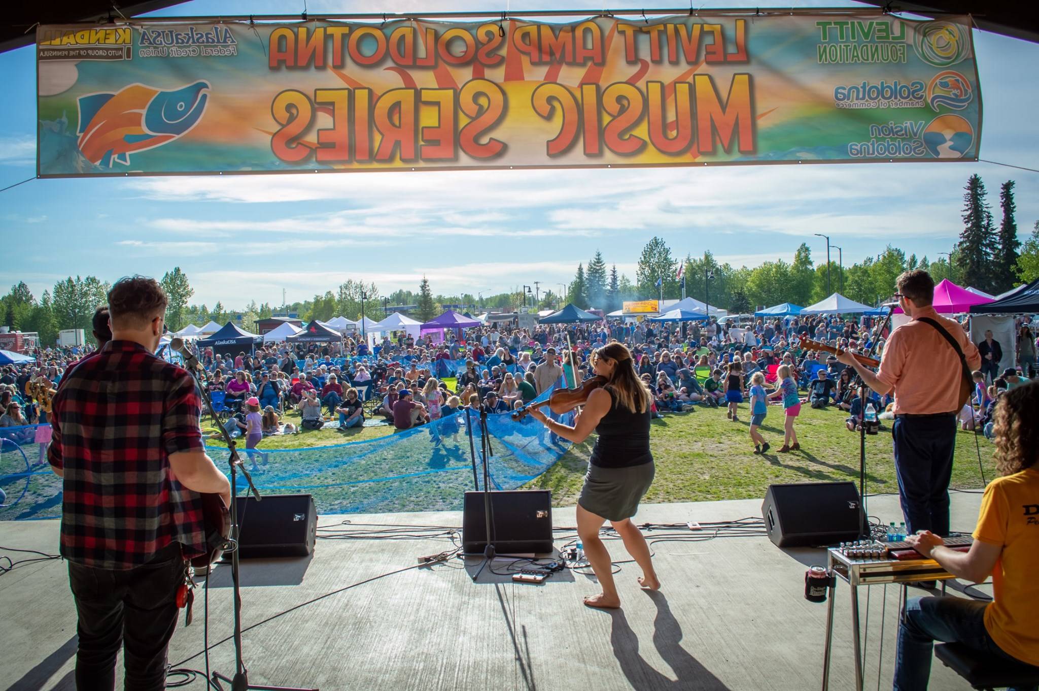 Blackwater Railroad Company performs at Soldotna Creek Park as part of the Levitt AMP Soldotna Music Series in Soldotna, Alaska on June 5, 2019. (Photo courtesy of Soldotna Chamber of Commerce)