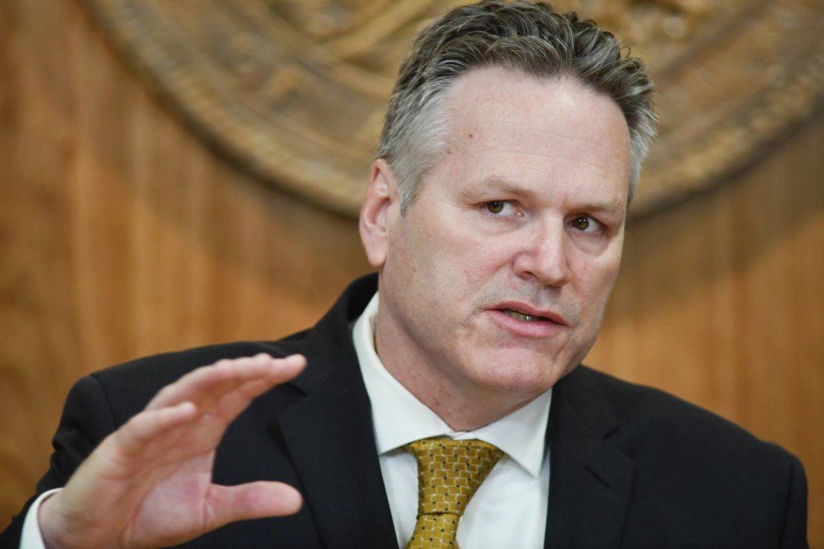 Gov. Mike Dunleavy speaks during a press conference at the Capitol on Tuesday, April 9, 2019. (Michael Penn | Juneau Empire)