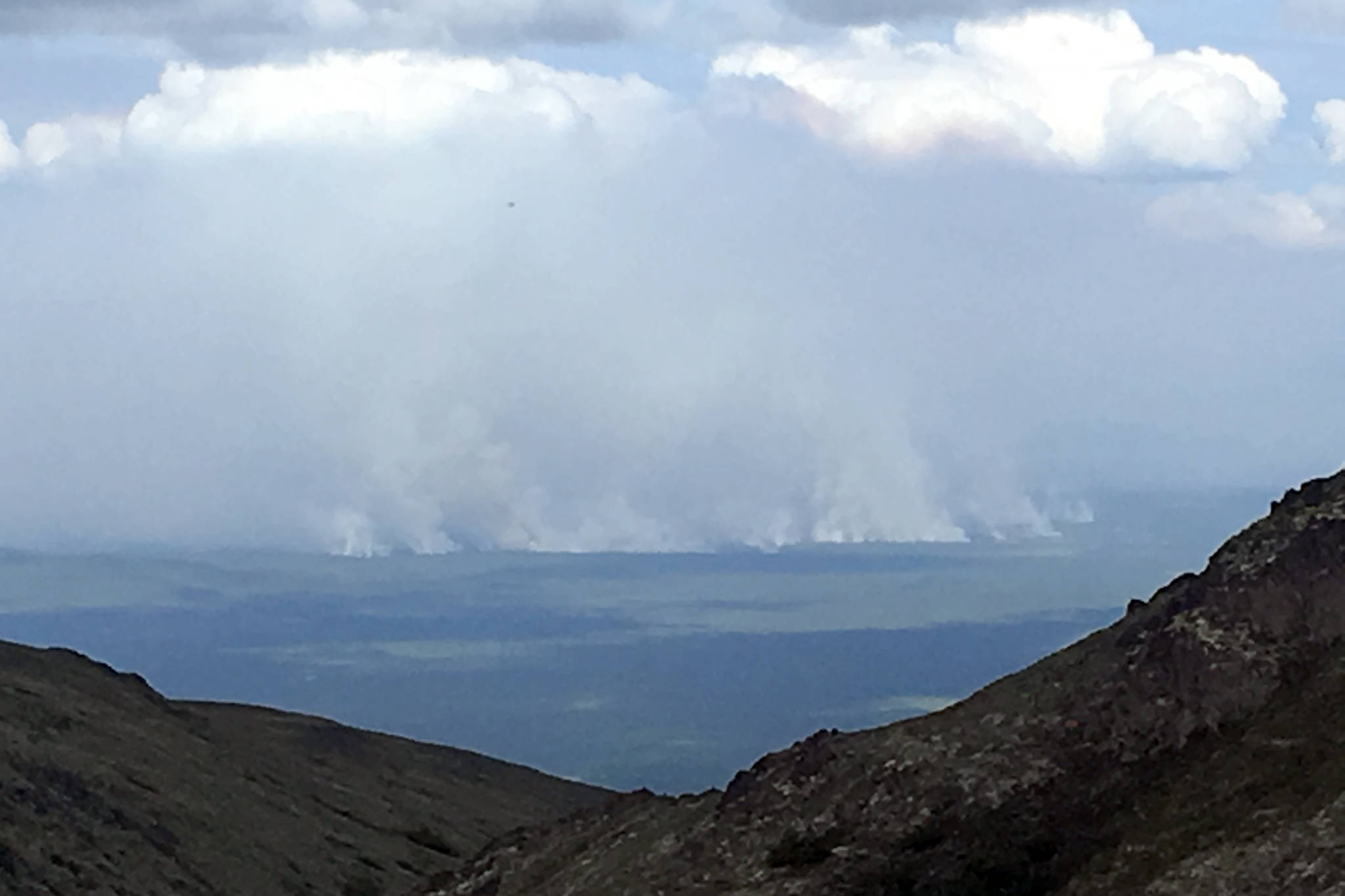 The Swan Lake Fire, as seen from the Mystery Hills, burns Wednesday, June 12, 2019, on the Kenai Peninsula in Alaska. (Photo by Jeff Helminiak/Peninsula Clarion)