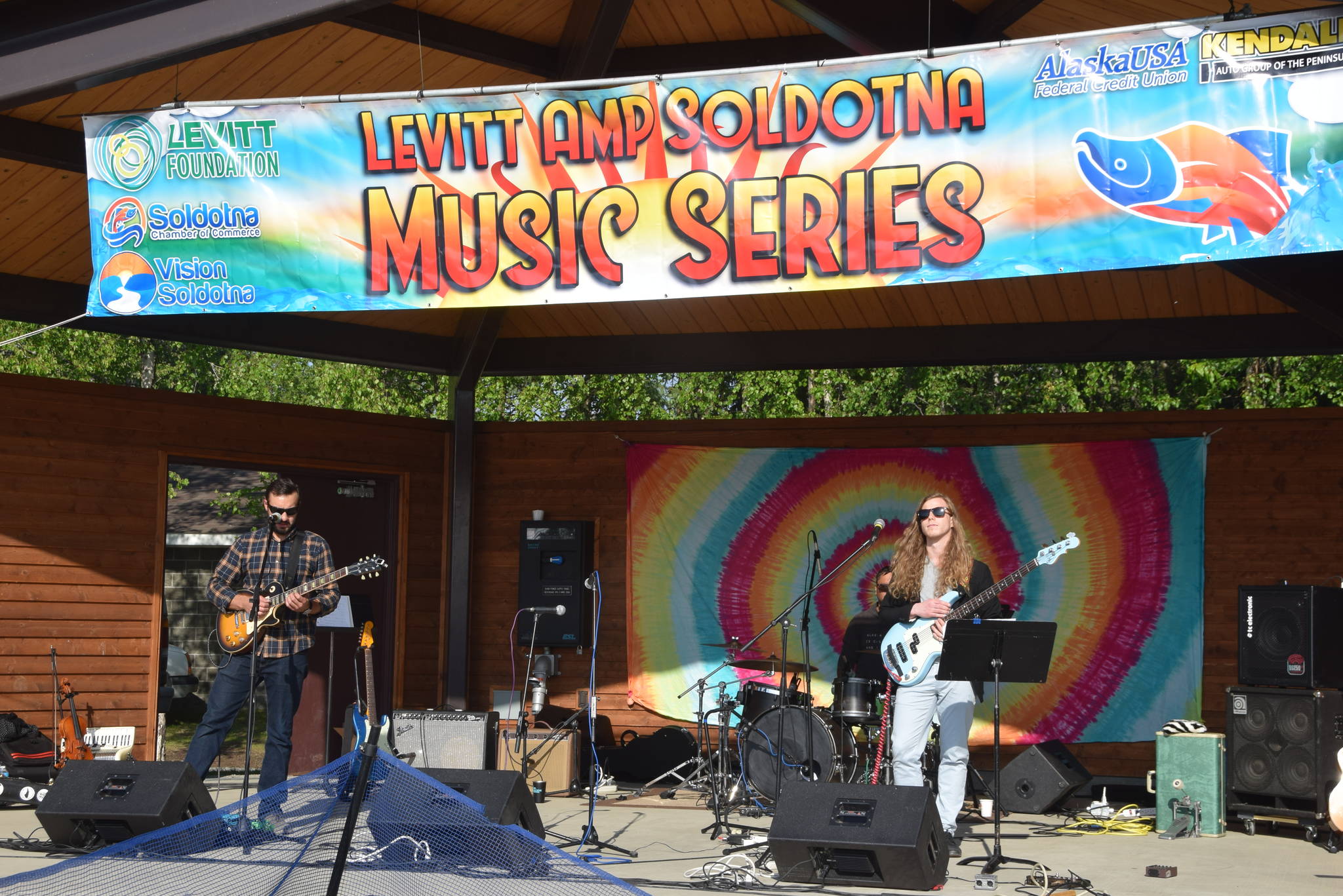 The Derek Poppins Trio performs at Soldotna Creek Park during the Levitt AMP Soldotna Music Series on Wednesday, June 12, 2019. (Photo by Brian Mazurek/Peninsula Clarion)