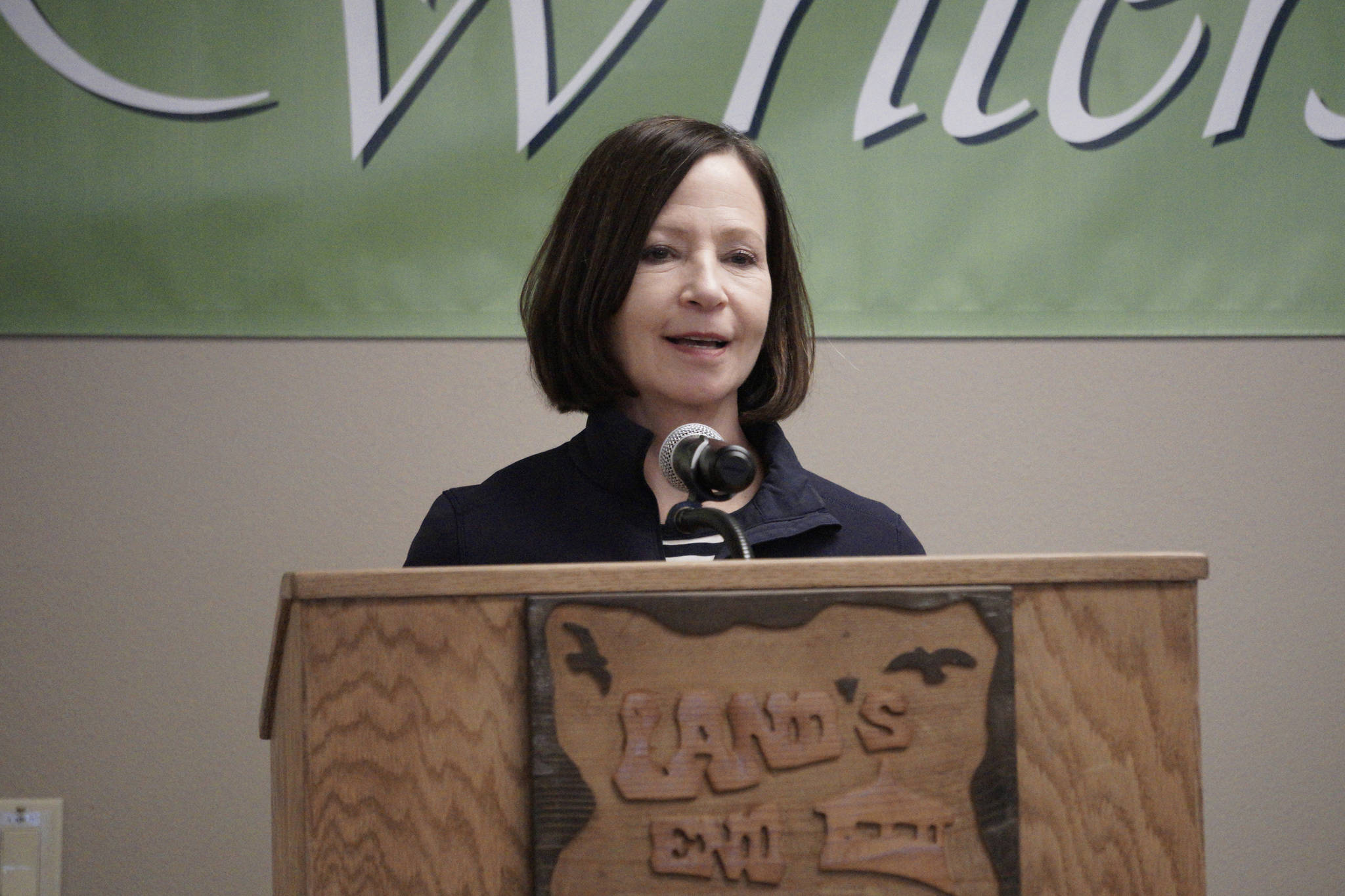 University of Alaska Anchorage Chancellor Cathy Sandeen speaks last Friday, June 14, at the opening of the Kachemak Bay Writers’ Conference at Land’s End Resort, Homer, Alaska. (Photo by Michael Armstrong/Homer News)