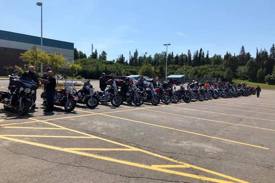 Bikers line up at Nikiski Middle/Senior High School in Nikiski, Alaska, during the First Annual Ride for Suicide Awareness and Prevention on Sunday, June 23, 2019. (Photo courtesy Kyle Lee)