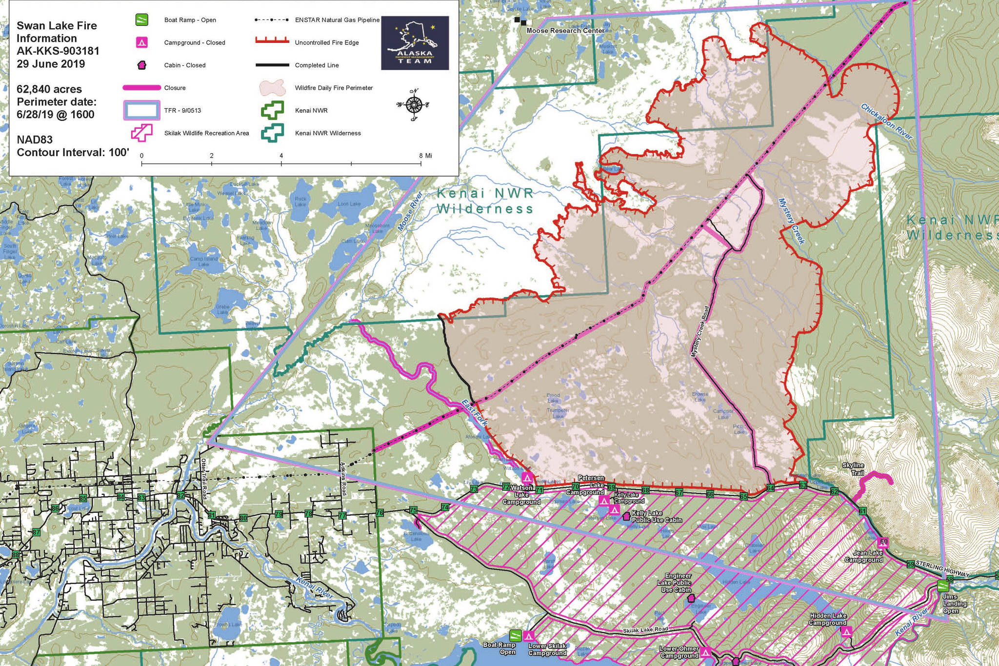 A map of the Swan Lake Fire as of June 29,2019. (Courtesy Alaska Incident Management Team)
