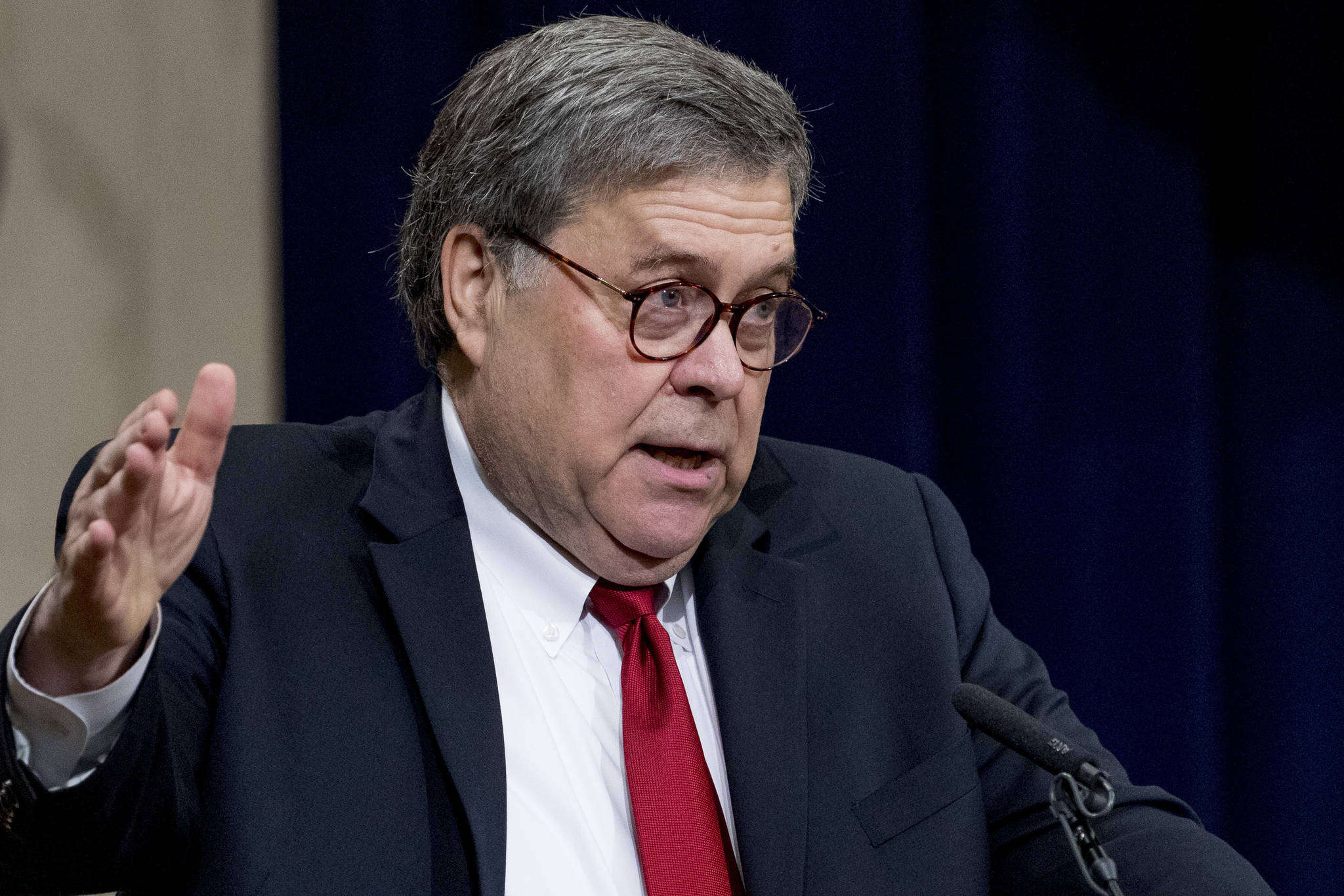 Attorney General William Barr speaks at the U.S. Attorneys’ National Conference at the Department of Justice in Washington, Wednesday, June 26, 2019. (AP Photo/Andrew Harnik)