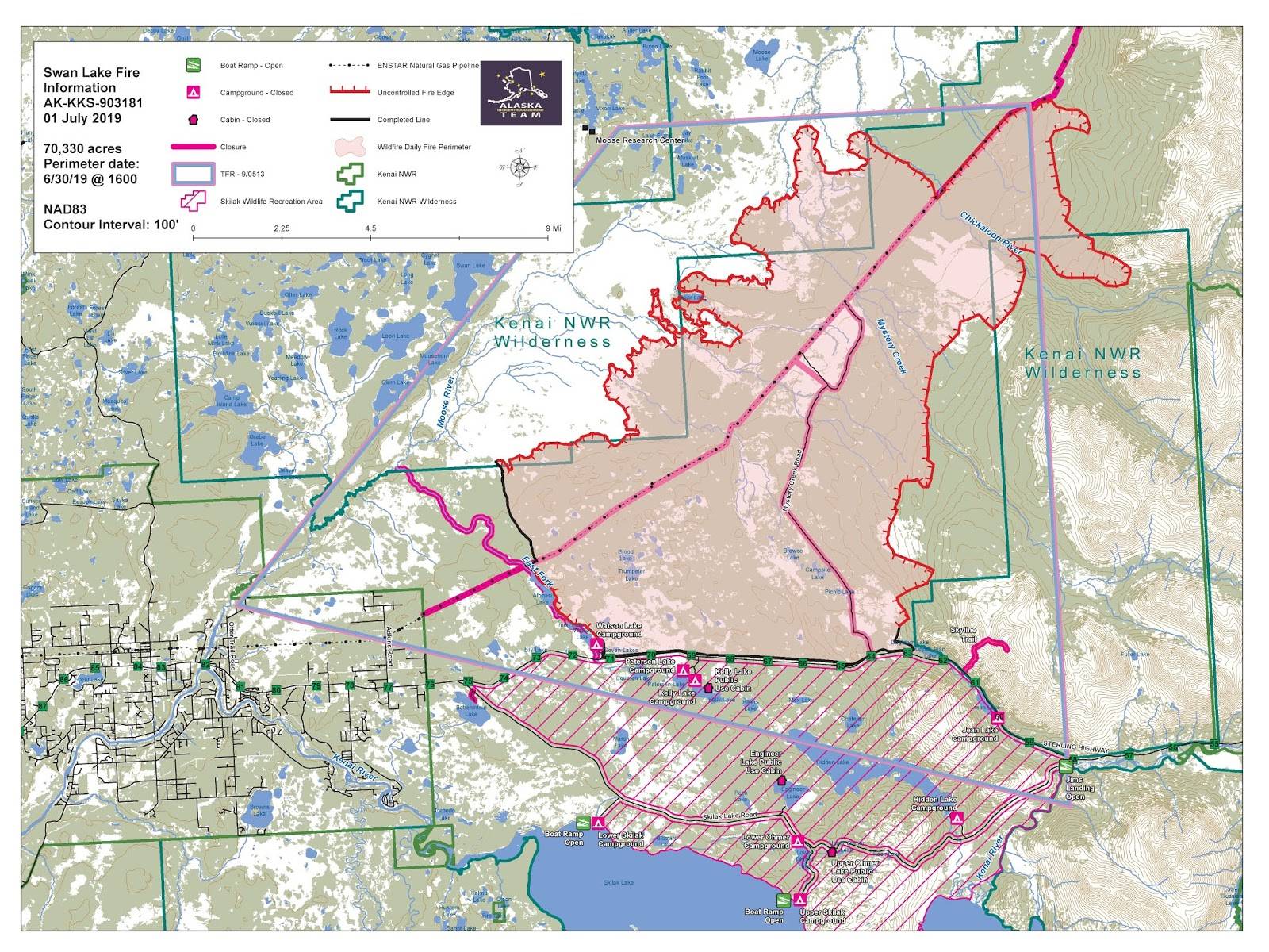 The extent of the Swan Lake Fire can be seen in this map released Monday. (Courtesy Alaska Incident Management Team)
