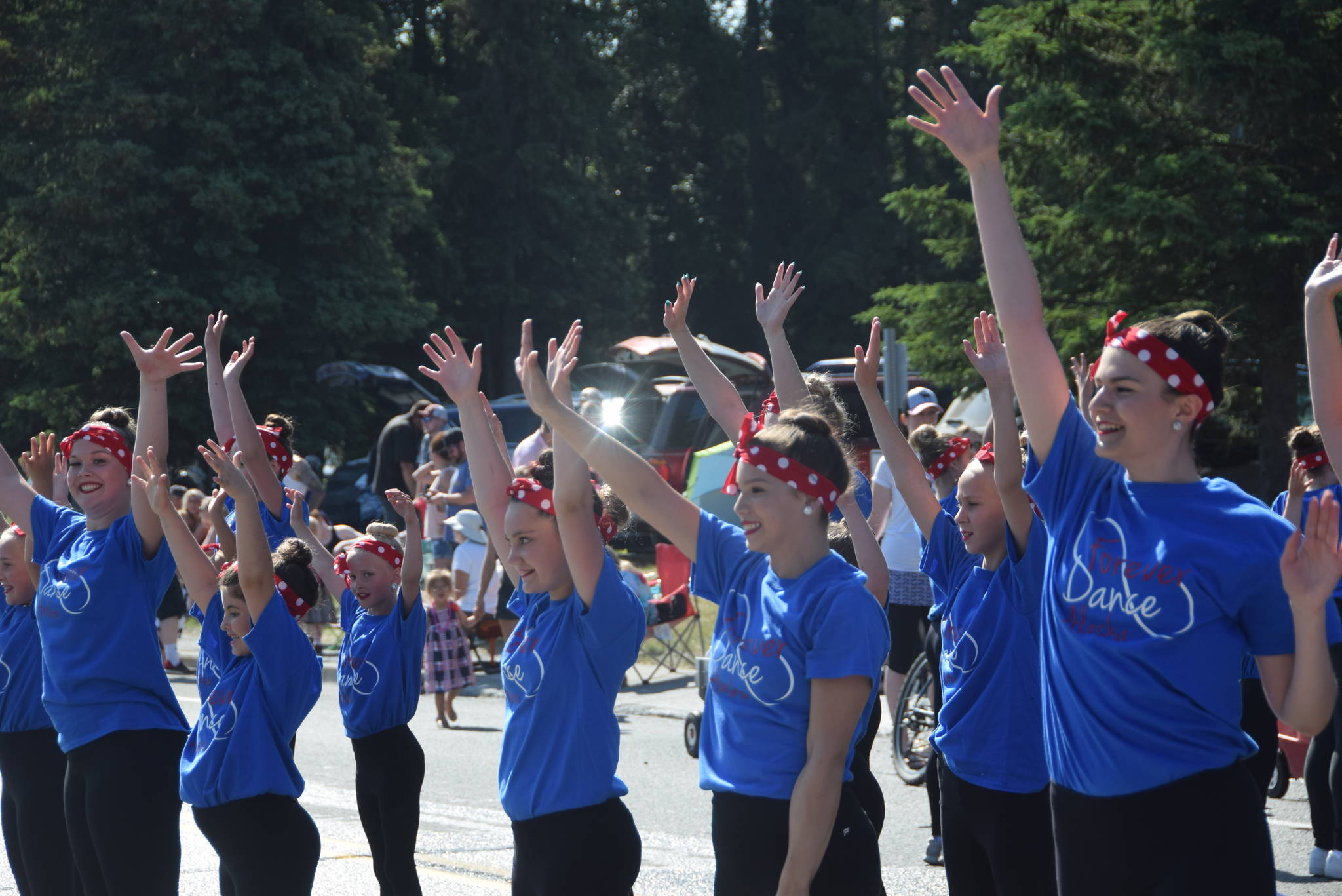 Forever Dance Alaska performs for the crowd during the July 4th parade in Kenai, Alaska. (Photo by Brian Mazurek/Peninsula Clarion)