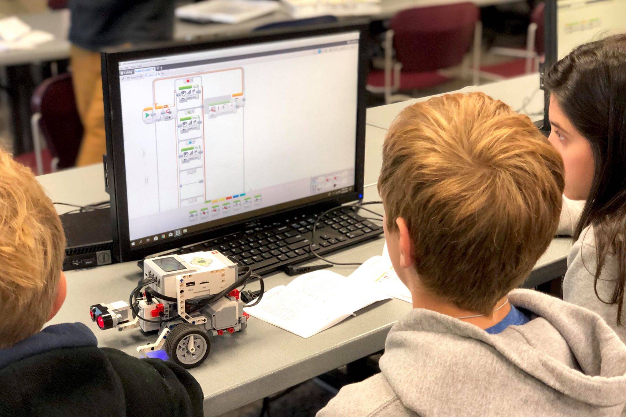 Students works on programming his Lego robot in the LEGO robotics UAA College of Engineering Summer Engineering Academies, on Wednesday, June 26, 2019, at the Kenai Peninsula College near Soldotna, Alaska. (Photo by Victoria Petersen/Peninsula Clarion)