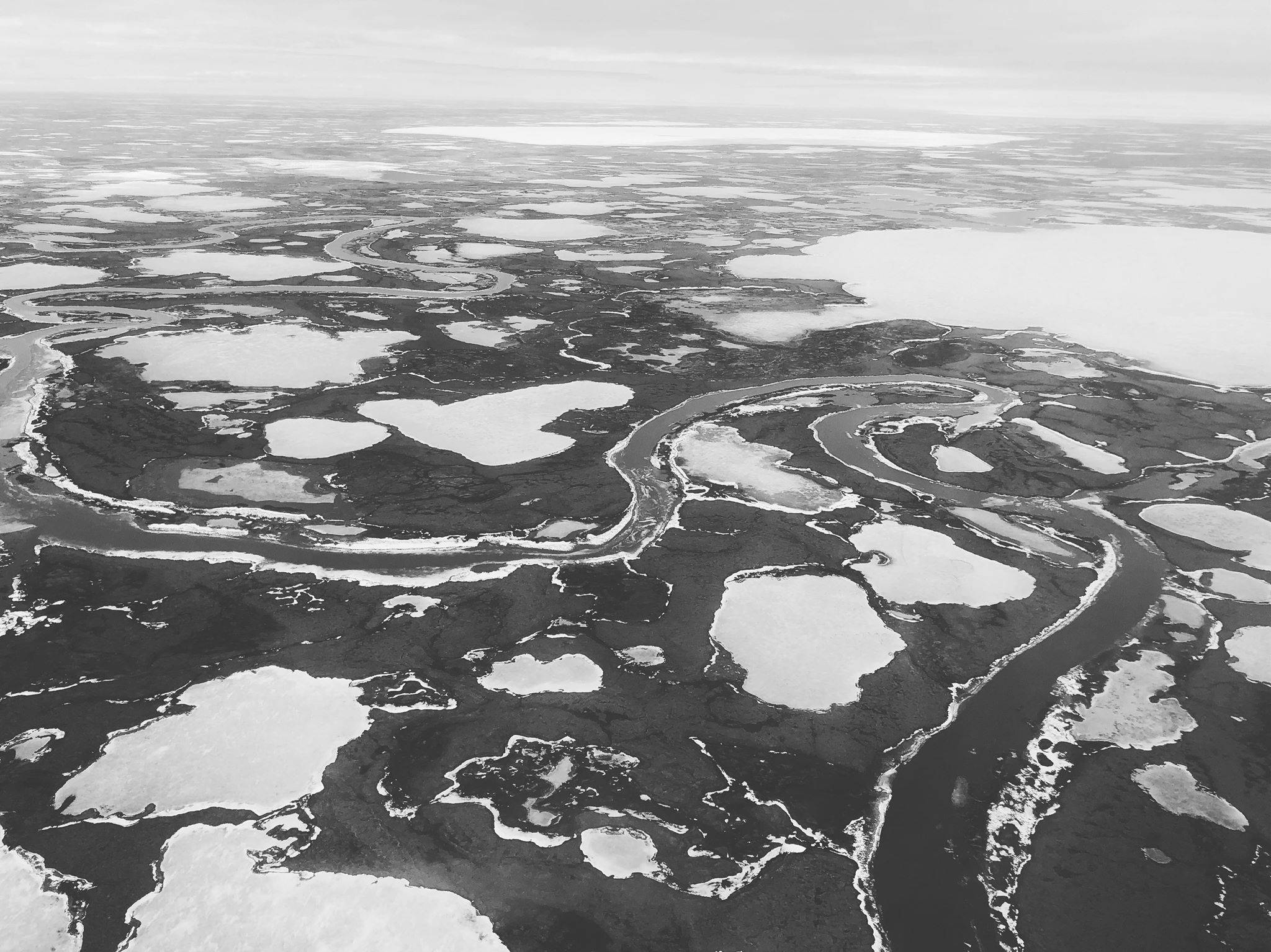 Flying over western Alaska, home to numerous Yup’ik communities, April 15, 2019. (Photo by Victoria Petersen/Peninsula Clarion)
