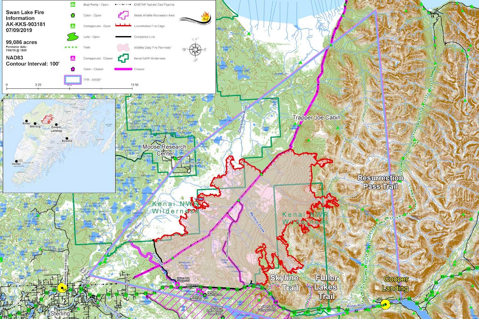 Swan Lake Fire prompts open fire ban in state and national parks on the peninsula