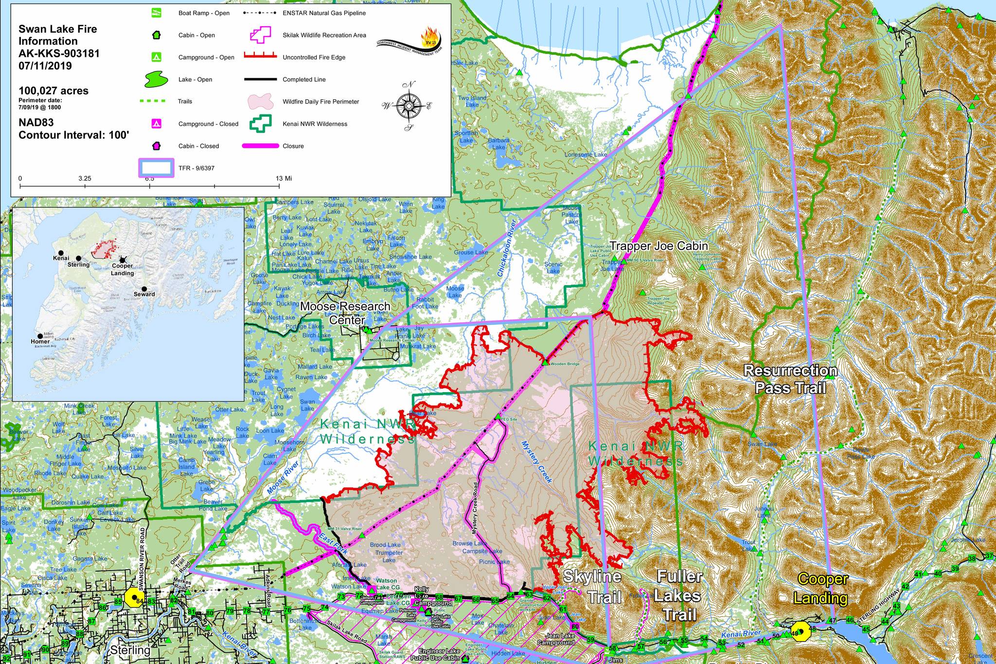 A map of the Swan Lake Fire as of Thursday. (Courtesy Northwest 13 Incident Management Team)