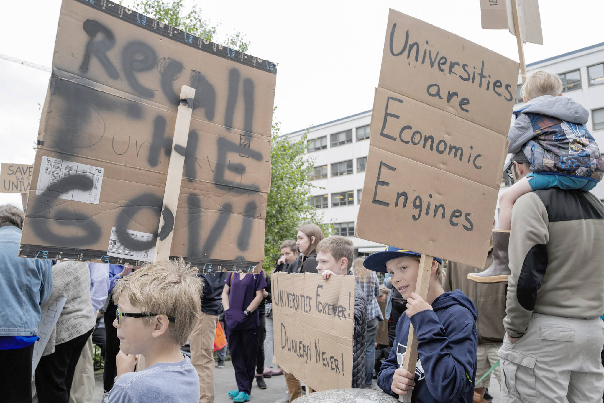 Over hundrend people attend a rally starting at the Capitol to protest budget vetoes by Gov. Mike Dunleavy on Friday, July 12, 2019. (Michael Penn | Juneau Empire)