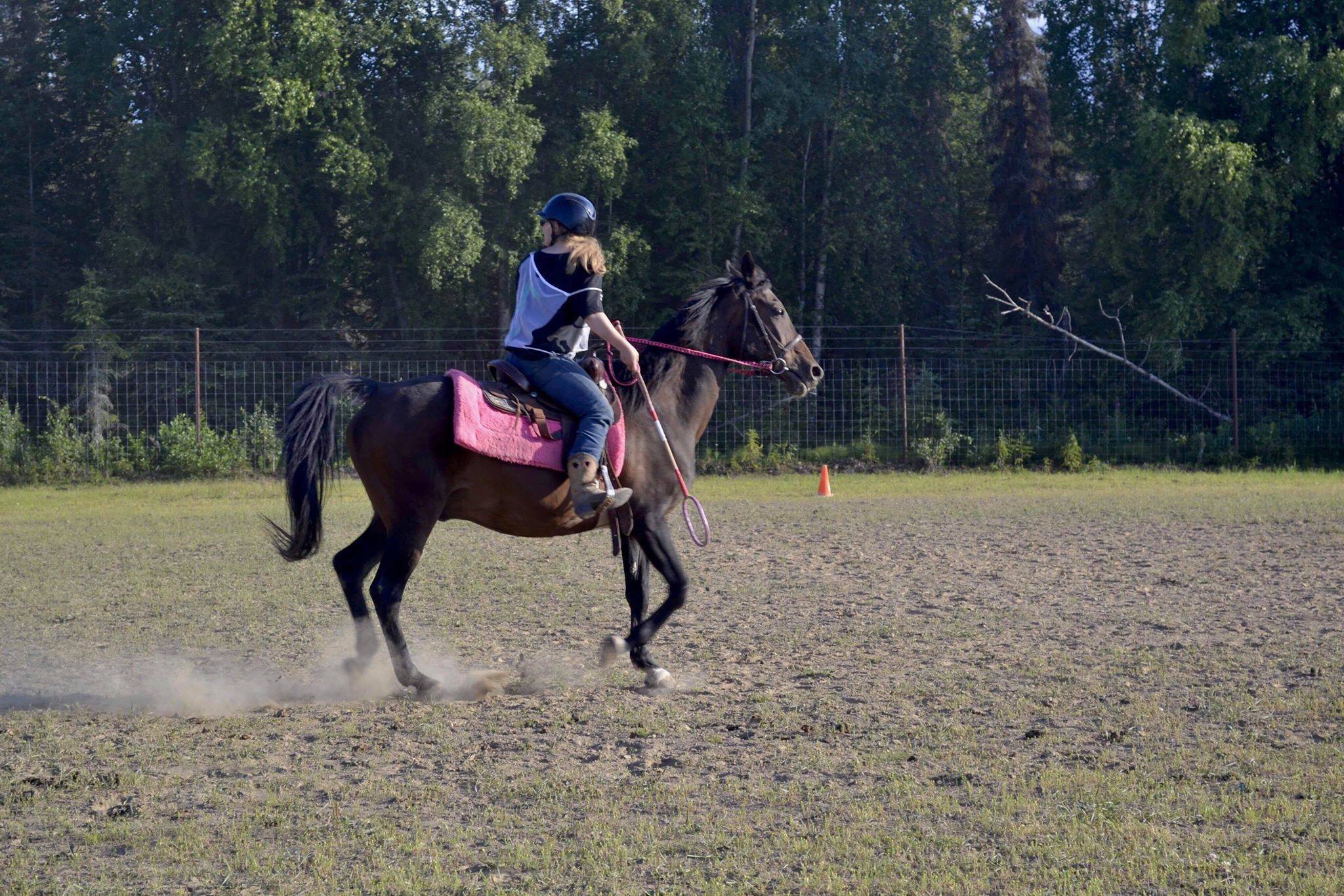 Photo by Victoria Petersen/Peninsula Clarion                                 A group of riders engage in a game of polocrosse, a sport combining rules of polo and lacrosse, Thursday, near Soldotna.