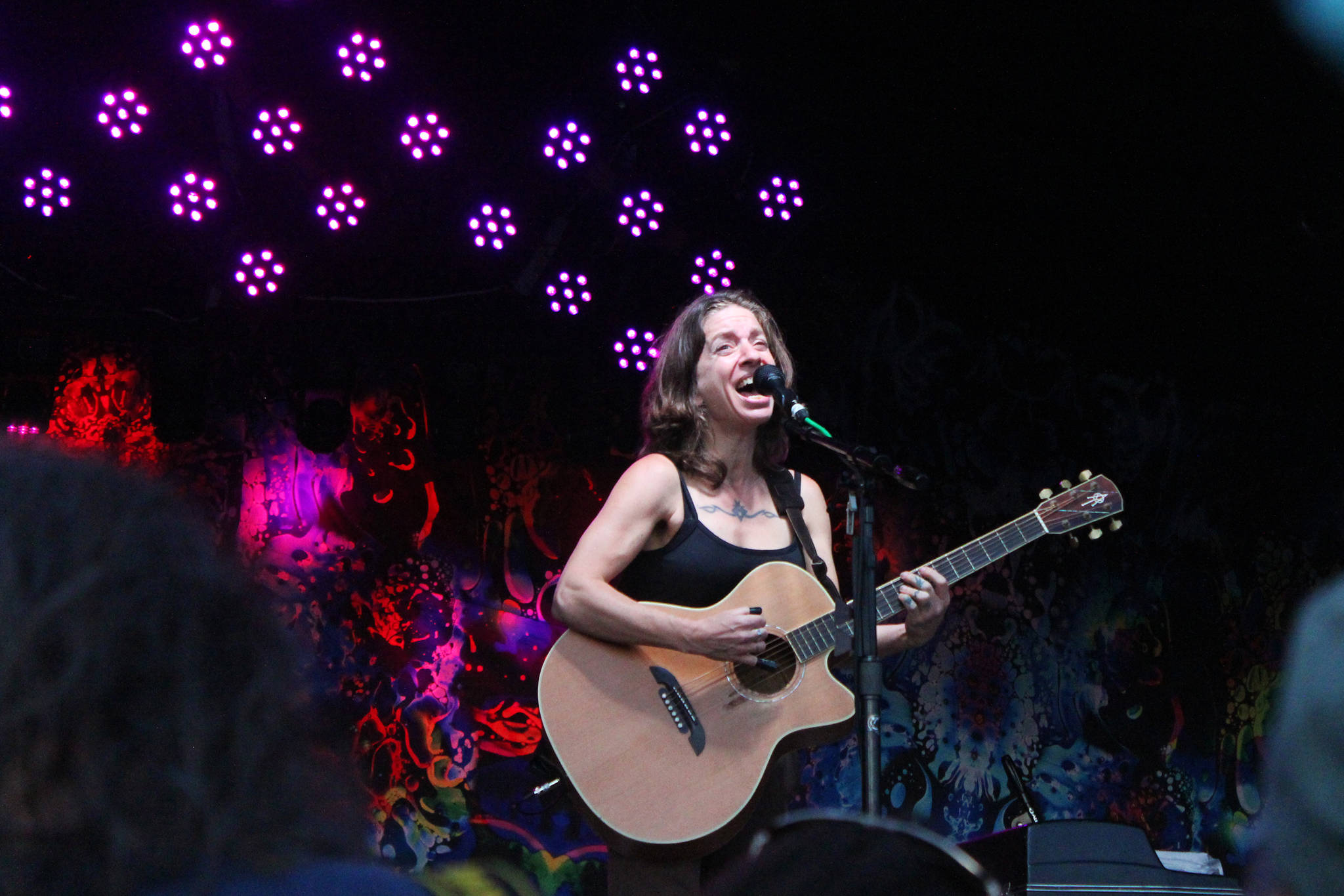 Ani DiFranco performs as the headliner at Salmonfest on Friday, Aug. 2, 2019 in Ninilchik, Alaska. (Photo by Megan Pacer/Homer News)