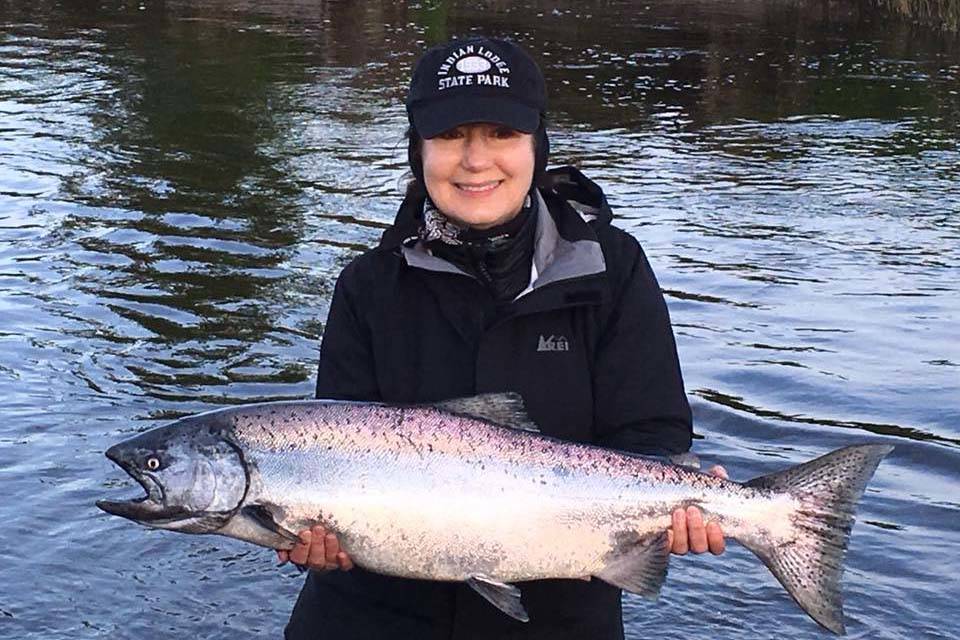 One of Silverfin Guide Service’s clients shows off a king salmon caught in Anchor River in 2017. (Photo courtesy of Gary Sinnhuber)