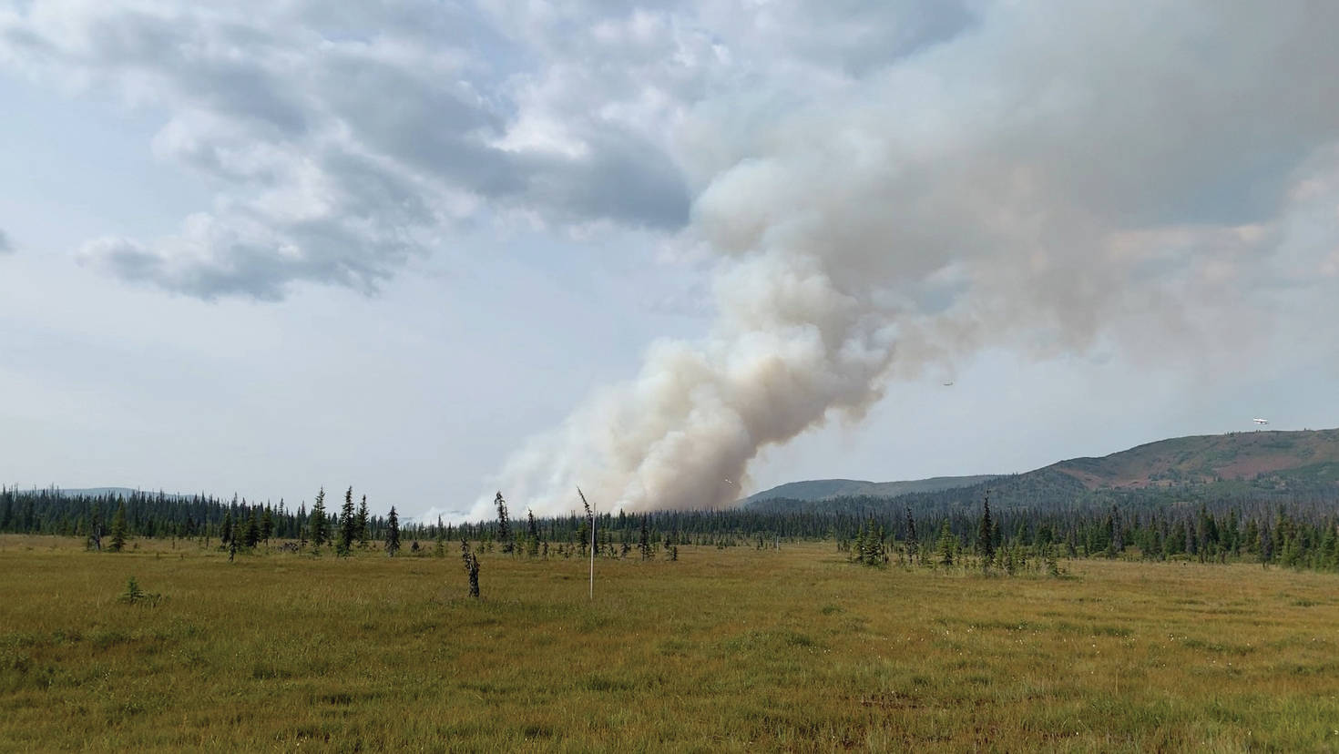 This photo of the Caribou Lake fire was taken about 4 p.m. Monday, Aug. 19, 2019, northeast of Homer, Alaska, about two hours after Ian Pitzman texted a message reporting the fire to his wife, Stephanie Pitzman, via an inReach satellite communication device. (Photo by Ian Pitzman)