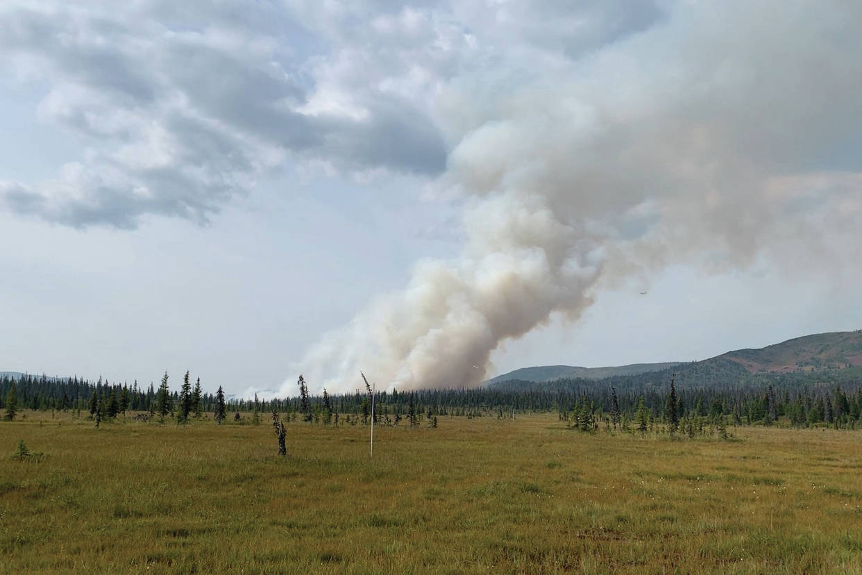 This photo of the Caribou Lake fire was taken about 4 p.m. Monday, Aug. 19, 2019, northeast of Homer, Alaska, about two hours after Ian Pitzman texted a message reporting the fire to his wife, Stephanie Pitzman, via an inReach satellite communication device. (Photo by Ian Pitzman)