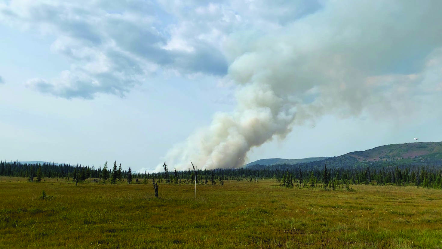 This photo of the Caribou Lake fire was taken about 4 p.m. Monday, Aug. 19, 2019, northeast of Homer, Alaska, about two hours after Ian Pitzman texted a message reporting the fire to his wife, Stephanie Pitzman, via an inReach satellite communication device. (Photo by Ian Pitzman)