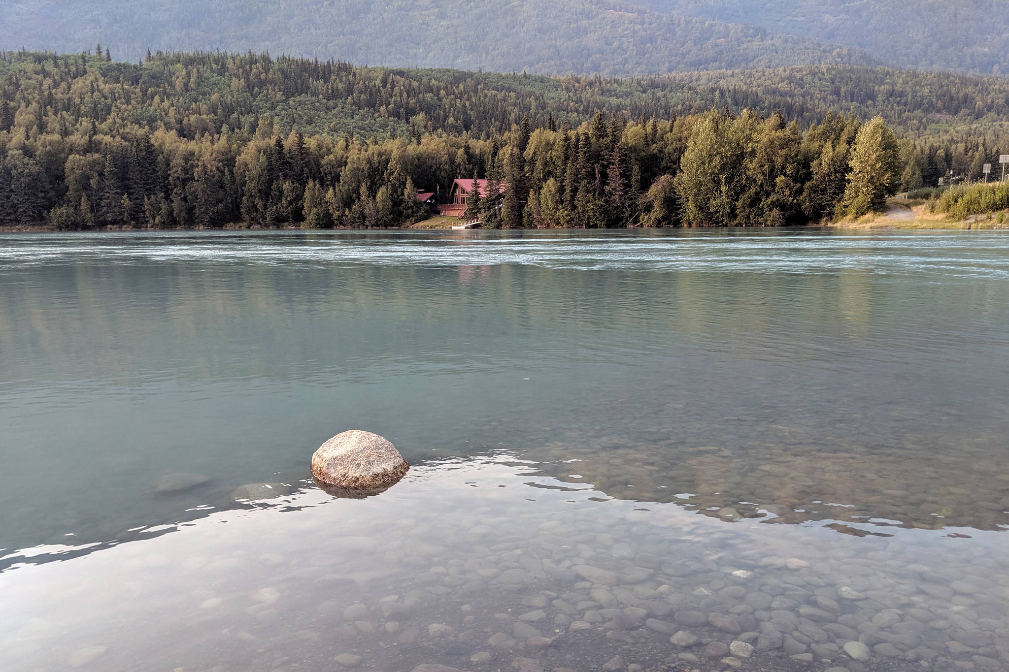 The Kenai River meets Kenai Lake on Friday, Aug. 9, 2019, in Cooper Landing, Alaska. (Photo by Erin Thompson/Peninsula Clarion)