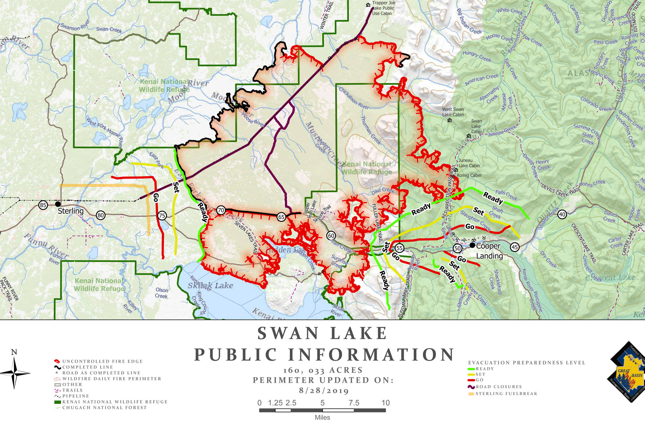 A map of the Swan Lake Fire as of Aug. 28, 2019. (Courtesy Great Basin Incident Management Team)