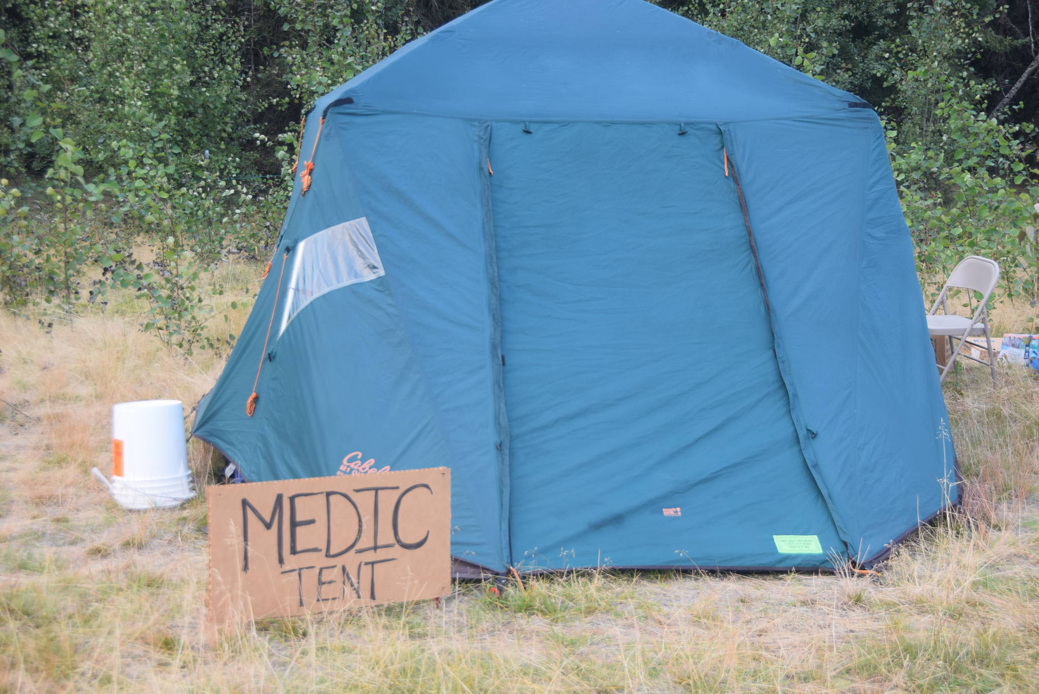 The Medic tent can be seen here at the Otter Creek Spike Camp located 5 miles north of Sterling, Alaska on Aug. 30, 2019. (Photo by Brian Mazurek/Peninsula Clarion)
