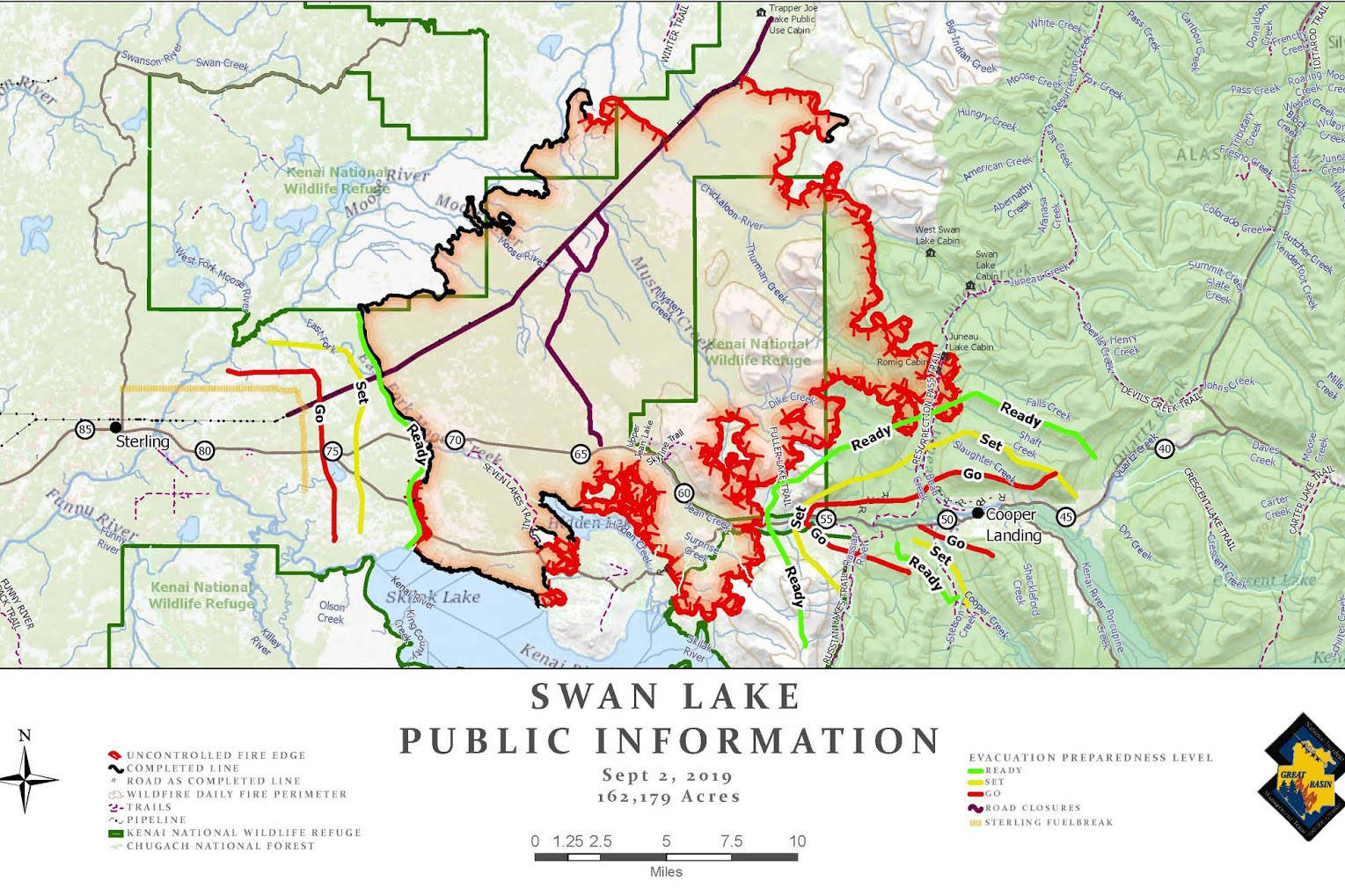 A map of the Swan Lake Fire as of Sept. 2, 2019. (Courtesy Great Basin Incident Management Team)