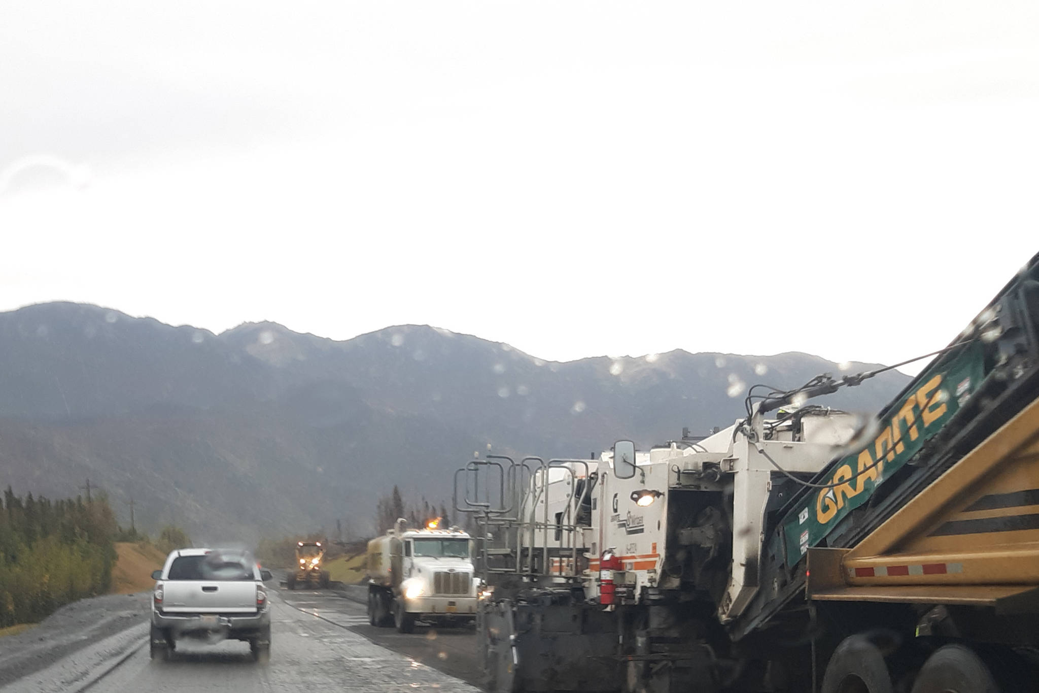 Brian Mazurek/Peninsula Clarion                                Construction equipment can be seen on the Sterling Highway on Saturday.