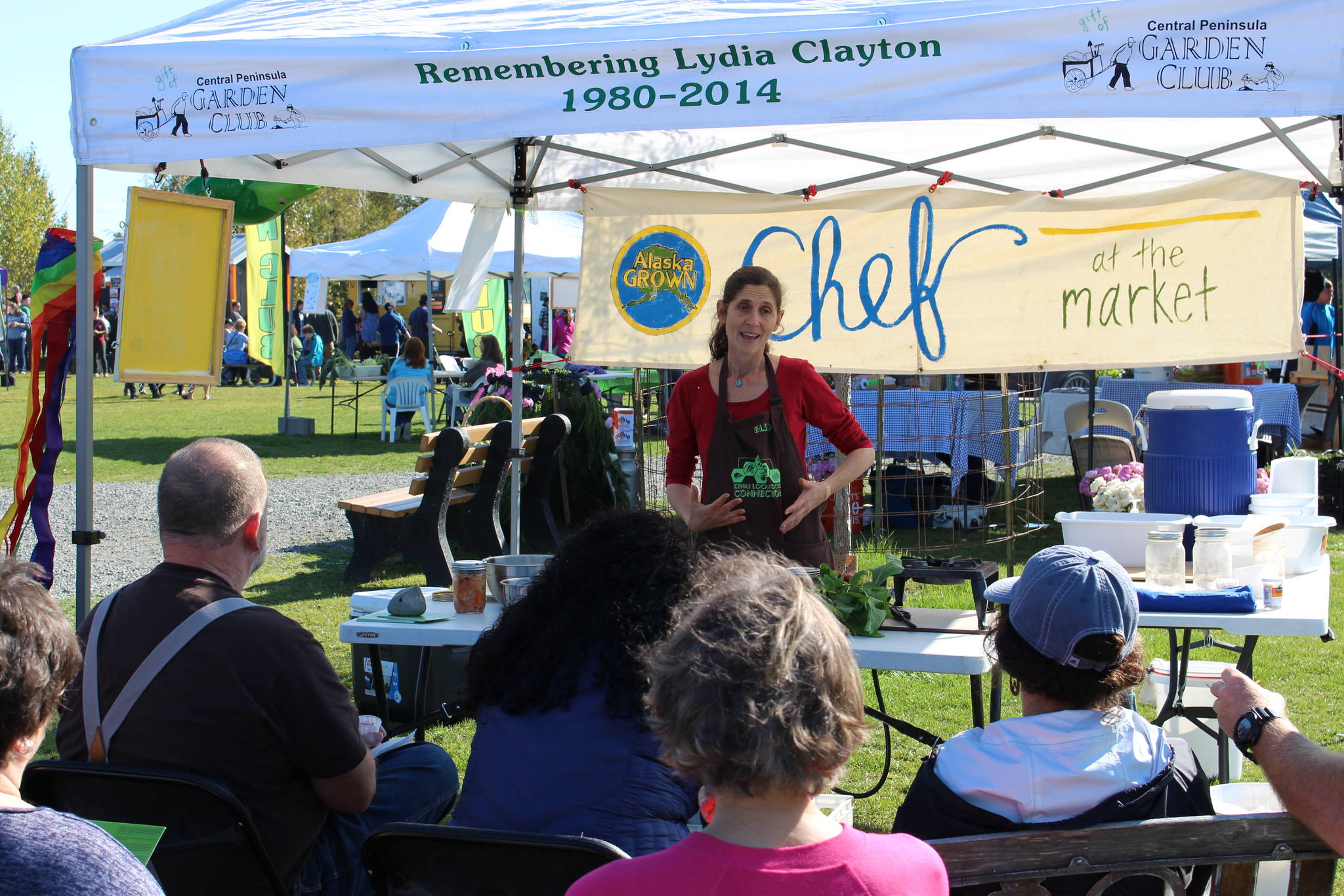 Eliza Eller with the Kenai Local Food Connection gives a class on making Kimchi at the Harvest Moon Local Food Festival at Soldotna Creek Park on Sept. 14, 2019. (Photo by Brian Mazurek/Peninsula Clarion)