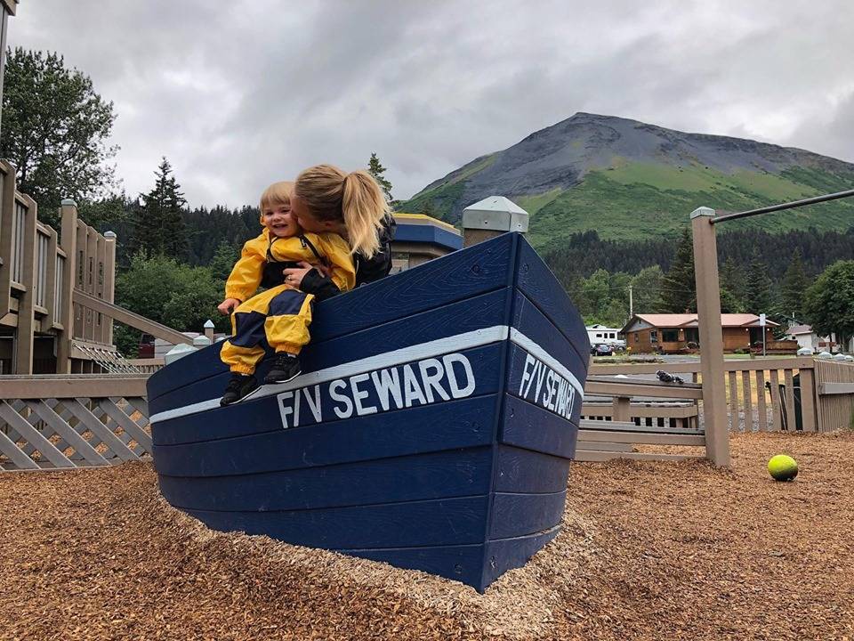 The author and her first cousin once removed, August Murphy, play at the waterfront playground in Seward, Alaska, in late August 2019. (Photo courtesy of Michelle Murphy)