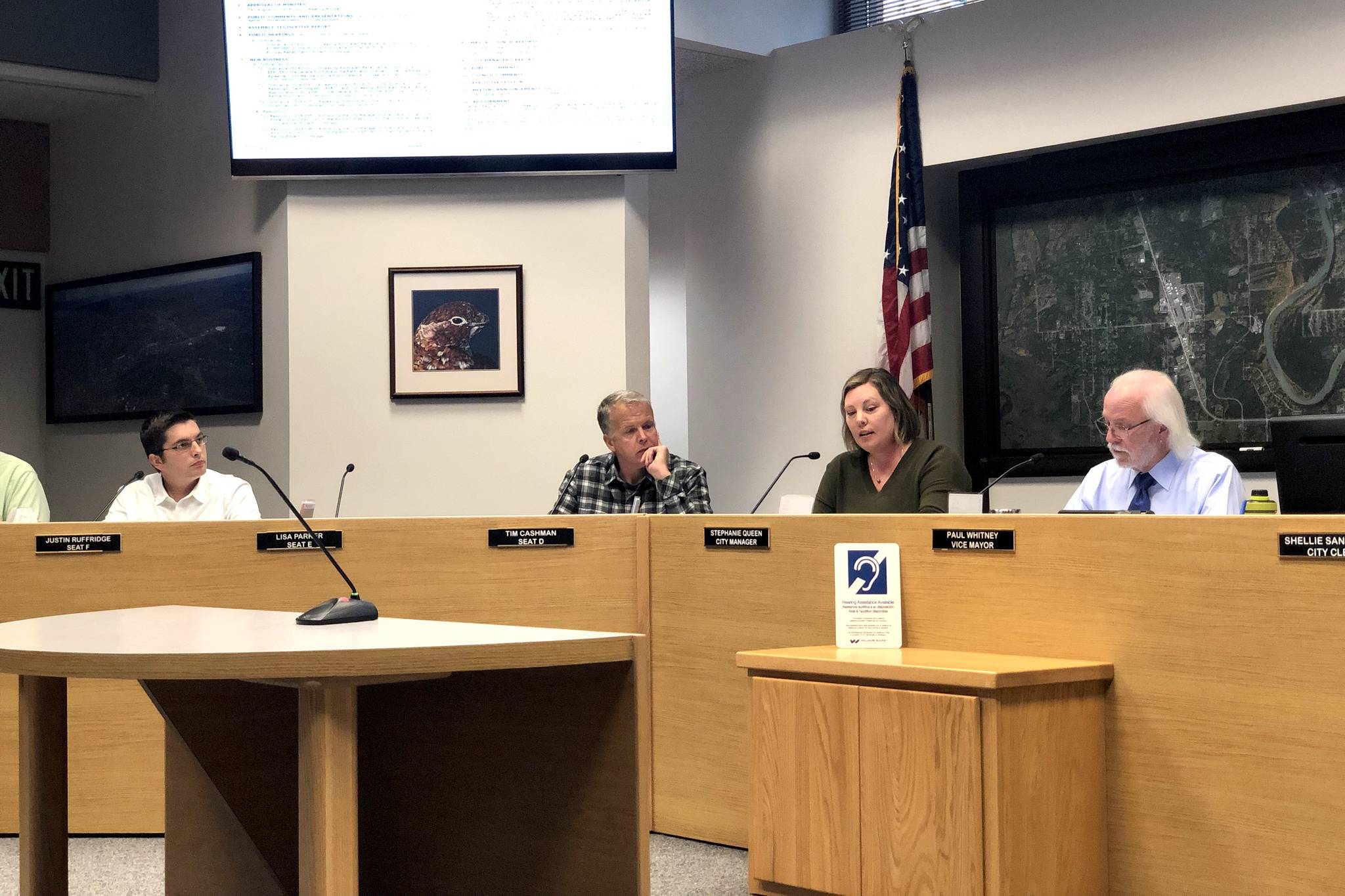 Soldotna City Council members are pictured on Thursday, Sept. 12 at Soldotna City Hall in Soldotna, Alaska. (Photo by Victoria Petersen/Peninsula Clarion)