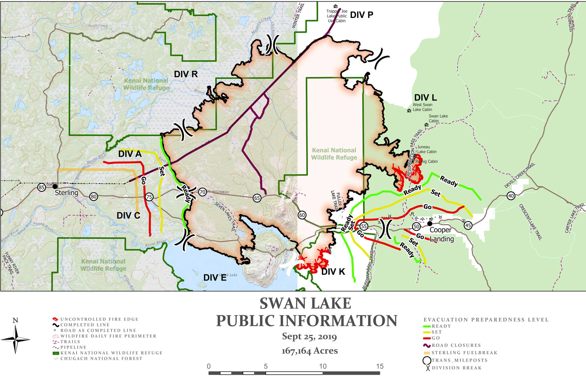 A map of the Swan Lake Fire as of Wednesday. (Courtesy Alaska Type 3 Organization)