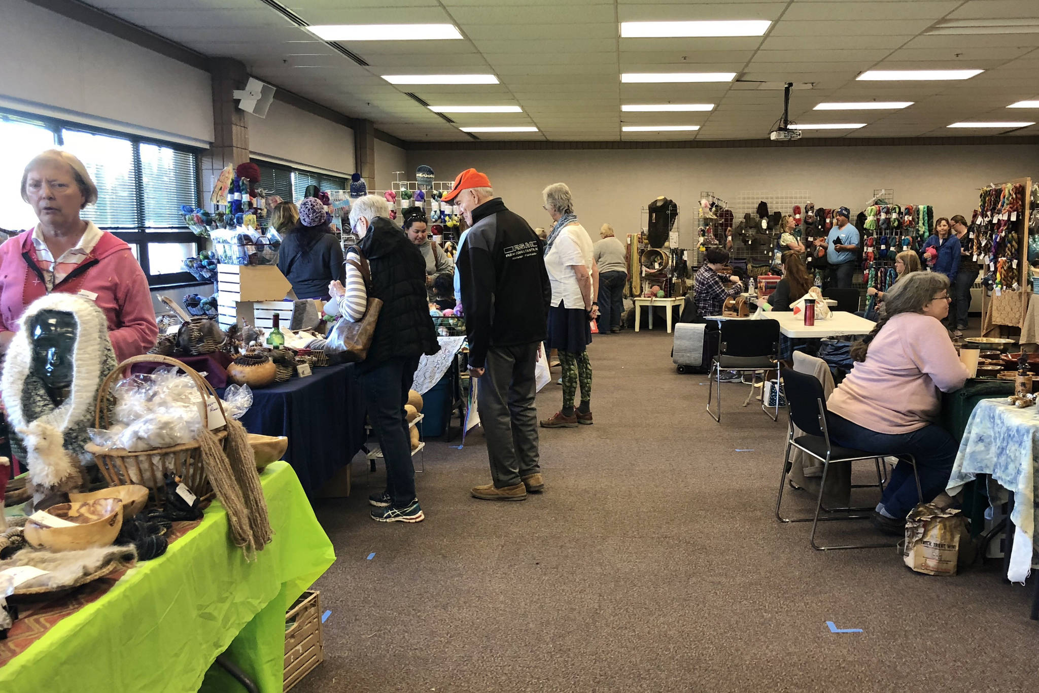 Vendors sell their fiber-made products at the Fireweed Fiberfest on Saturday, Sept. 29, 2018, in Soldotna, Alaska. (Photo by Victoria Petersen/Peninsula Clarion)