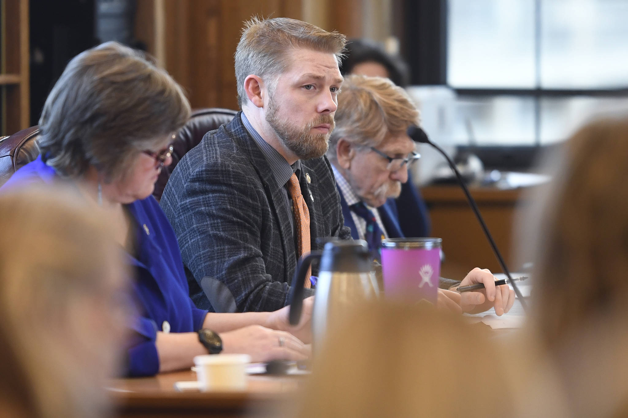 Michael Penn | Juneau Empire File                                In this Empire file photo, Rep. Josh Revak, R-Anchorage, listens to Kathryn Monfreda, bureau chief of the Department of Public Safety’s Division of Statewide Services, as she presents the Uniform Crime Reporting Annual Report to House members during an informational meeting at the Capitol on Feb. 5.