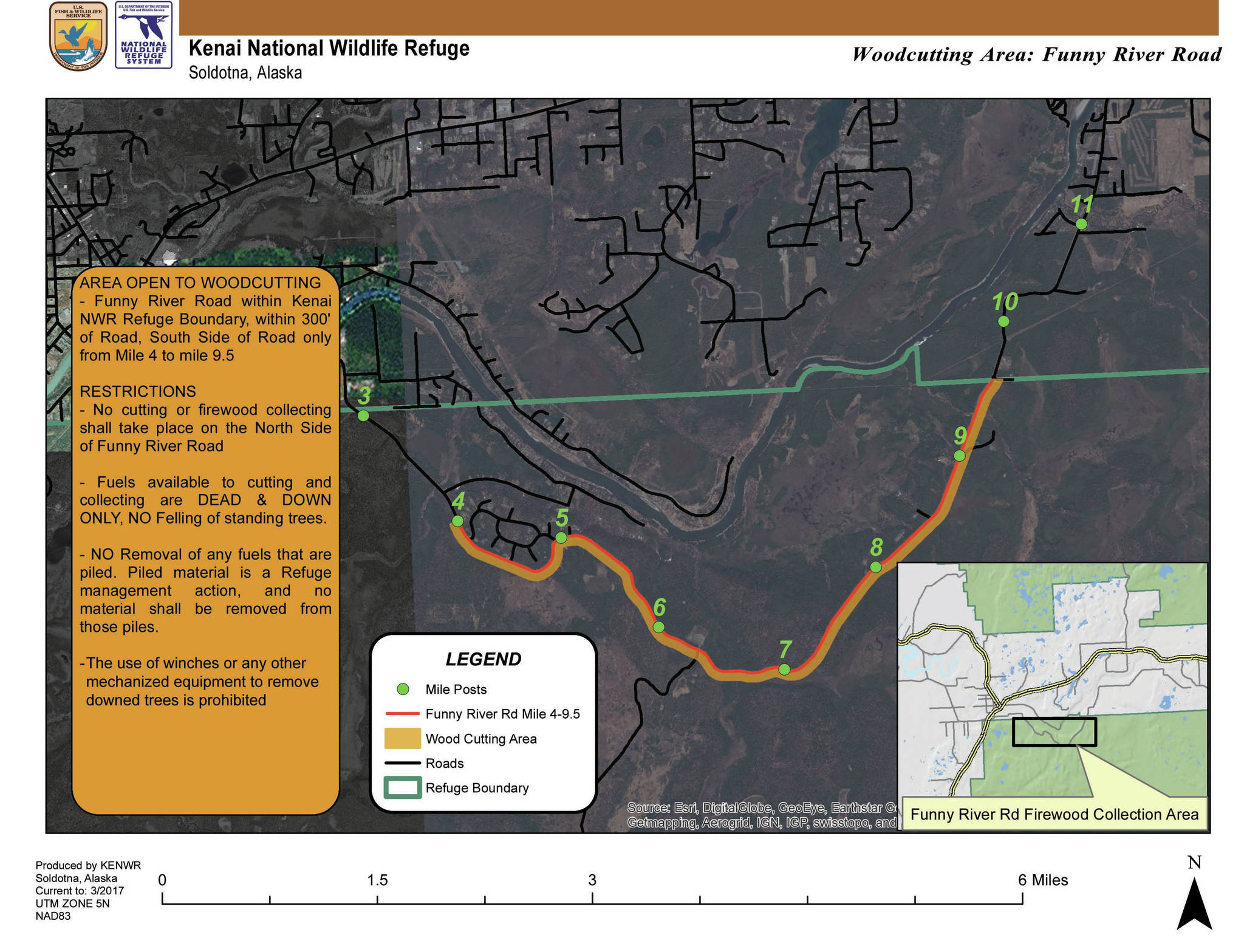 A map shows the Funny River Road woodcutting area. (Image courtesy Kenai National Wildlife Refuge)
