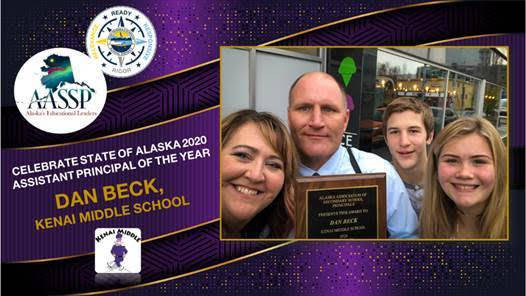 Dan Beck (center), Alaska assistant principal of the year, poses with his award in this undated photo. (Photo courtesy of Kenai Peninsula Borough School District)