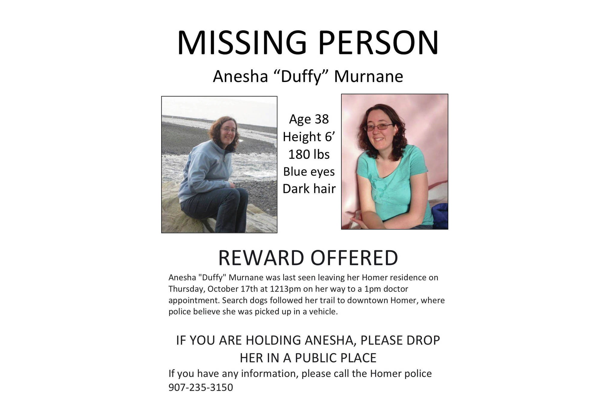 Reward offered in search for missing Homer woman