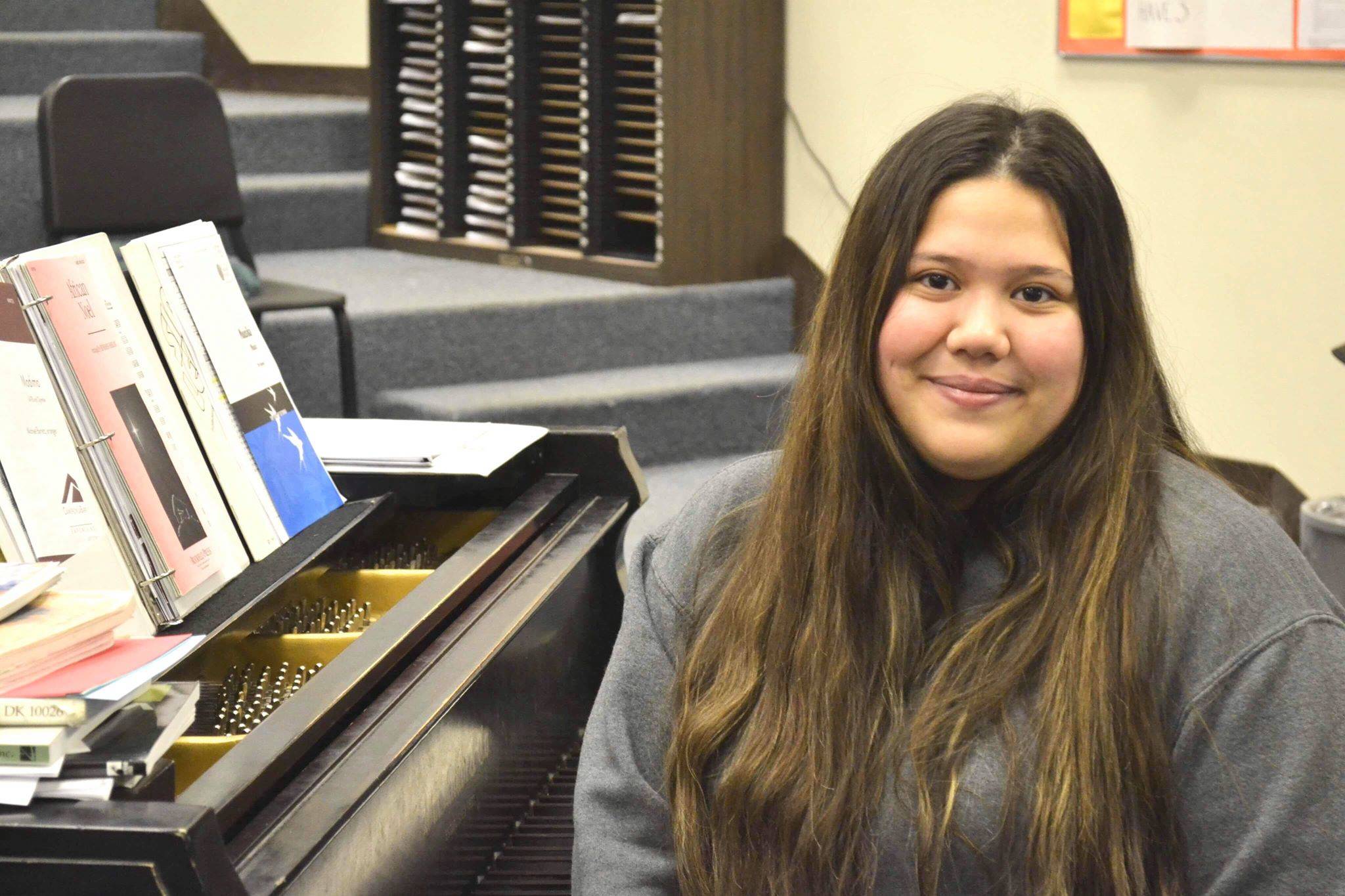 Rowan Vasquez, a senior at Soldotna High School, will be representing the Kenai Peninsula when she attends the National Association for Music Education 2019 All-National Honor Ensemble in Florida this week, on Tuesday, Nov. 5, 2019, in Soldotna, Alaska. (Photo by Victoria Petersen/Peninsula Clarion)