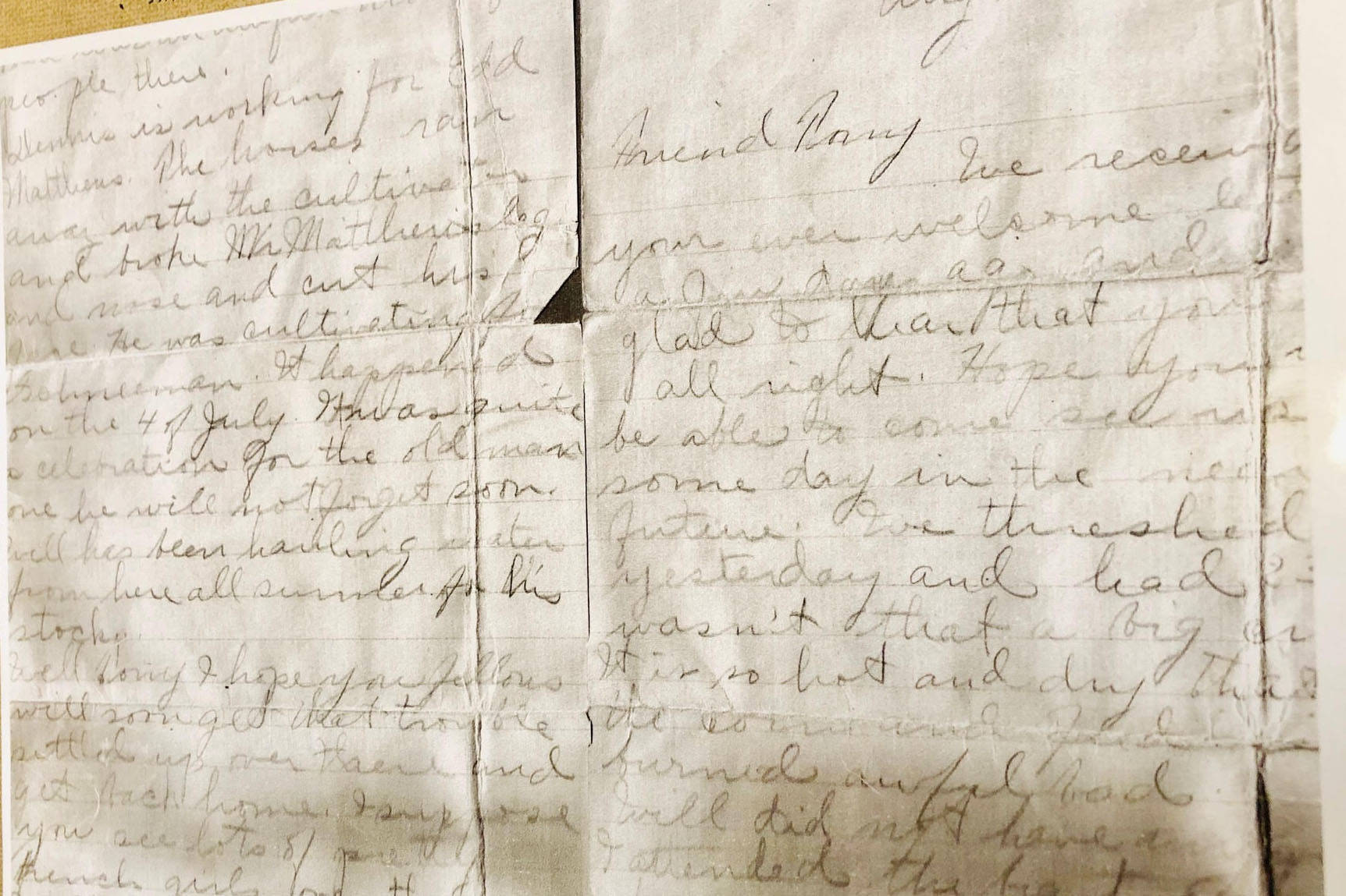A letter to a soldier in France during World War I is seen here. The letter was discovered among family archives. (Photo courtesy Ann Berg)