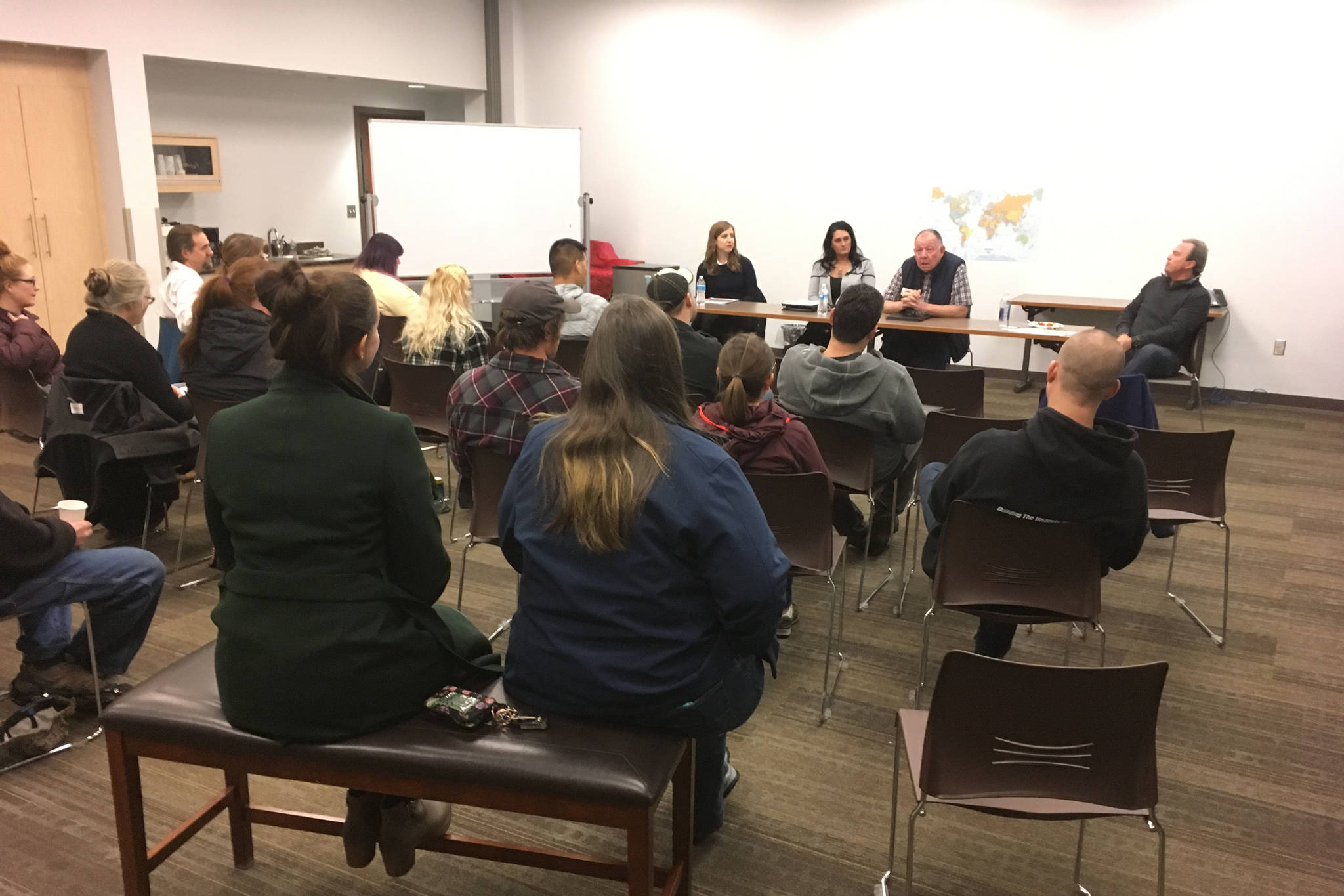 Participants in 2018’s Startup Week attend a finance panel at the Soldotna Library in this undated photo. (Photo courtesy Pamela Parker)