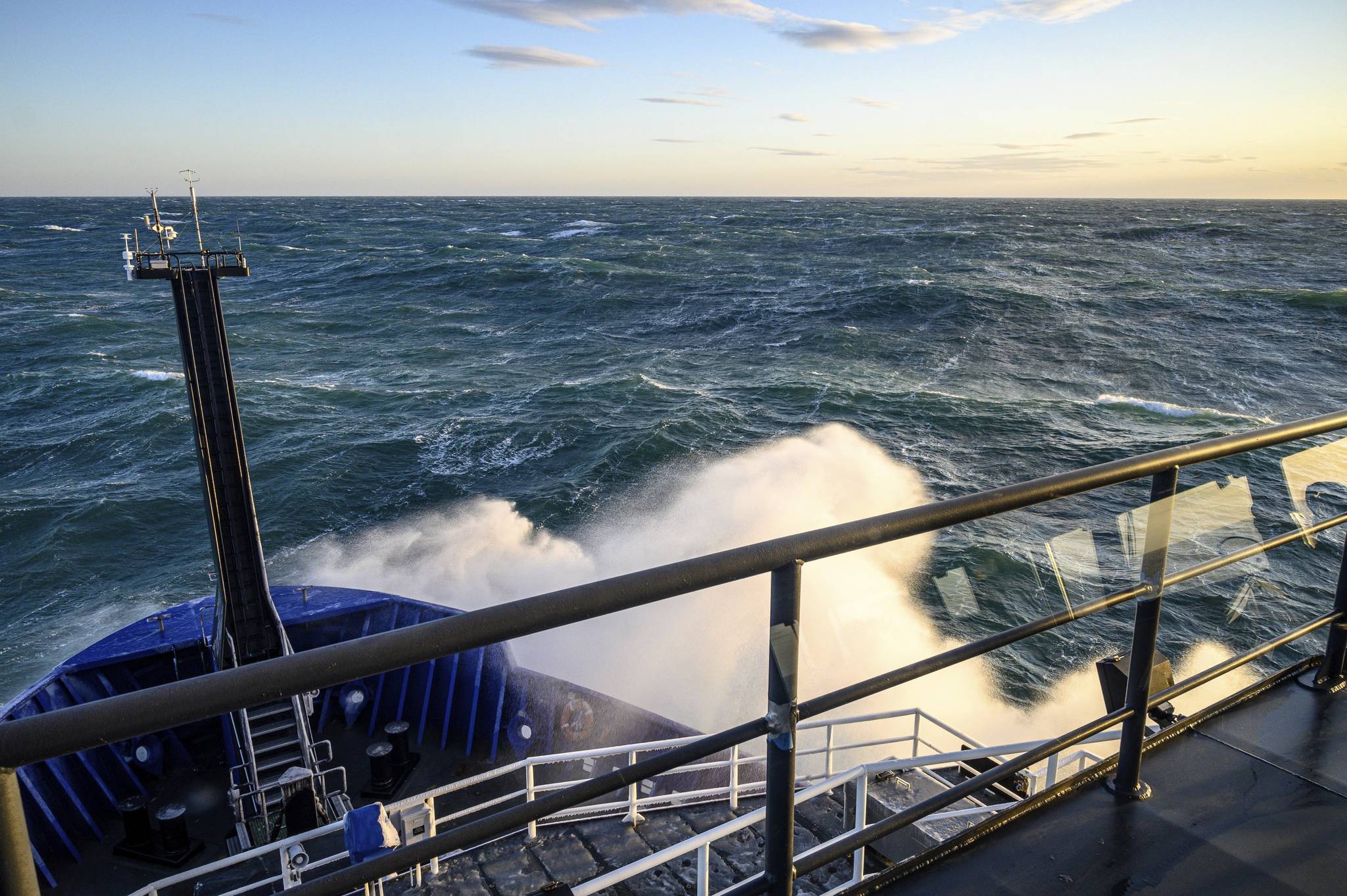 This Nov. 8, 2019 photo provided by John Guillote shows a view from the deck of the Sikuliaq in the Chukchi Sea. University of Washington scientists onboard the research vessel are studying the changes and how less sea ice will affect coastlines, which already are vulnerable to erosion because increased waves delivered by storms. More erosion would increase the chance of winter flooding in villages and danger to hunters in small boats. (John Guillote via AP)