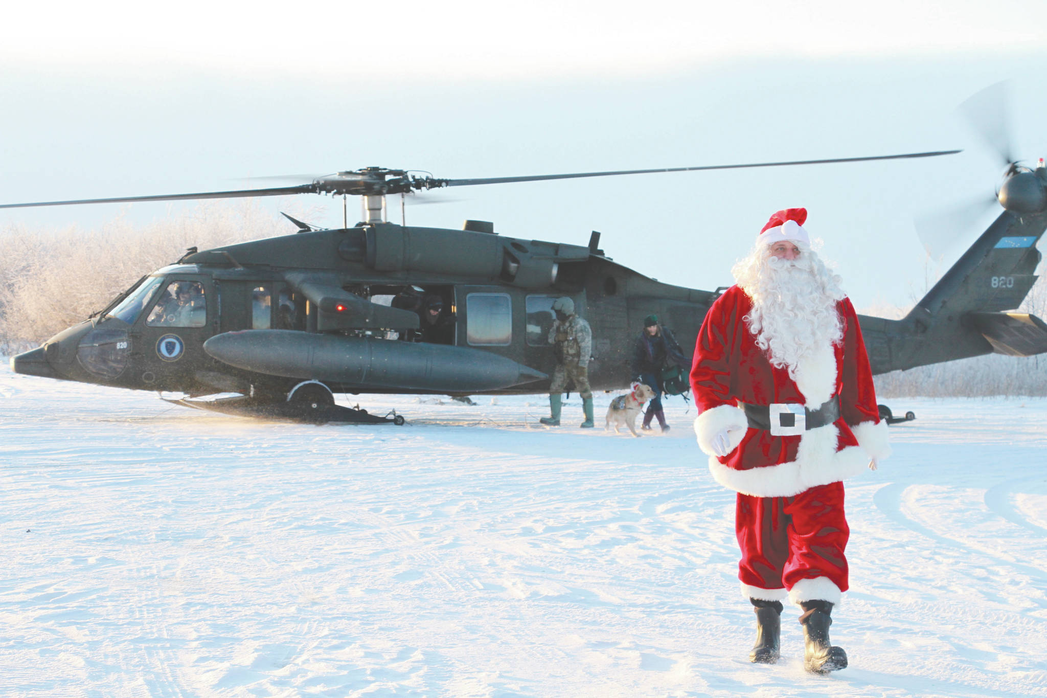 Mark Thiessen / Associated Press                                Santa Claus arrives Dec. 3 in Napakiak on an Alaska National Guard UH-60 Black Hawk helicopter. The Guard brought its Operation Santa Claus to the western Alaska community, which is being severely eroded by the nearby Kuskokwim River.