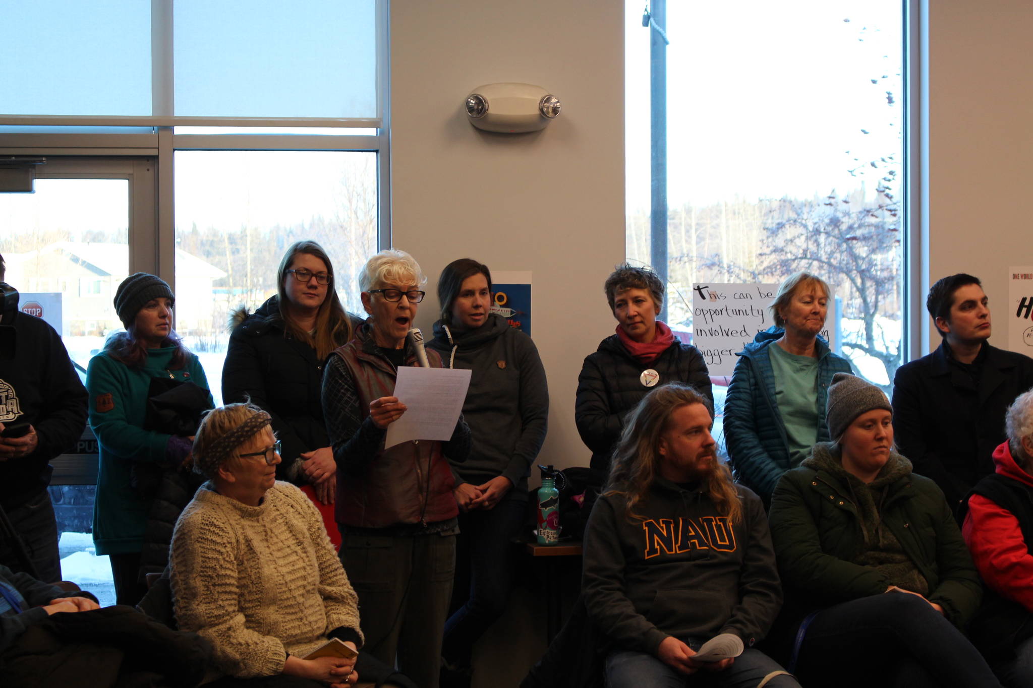 Moderator Suzie Smalley lays out the ground rules for the LGBTQ Town Hall at the Soldotna Public Library in Soldotna, Alaska on Jan. 4, 2020. (Photo by Brian Mazurek/Peninsula Clarion)