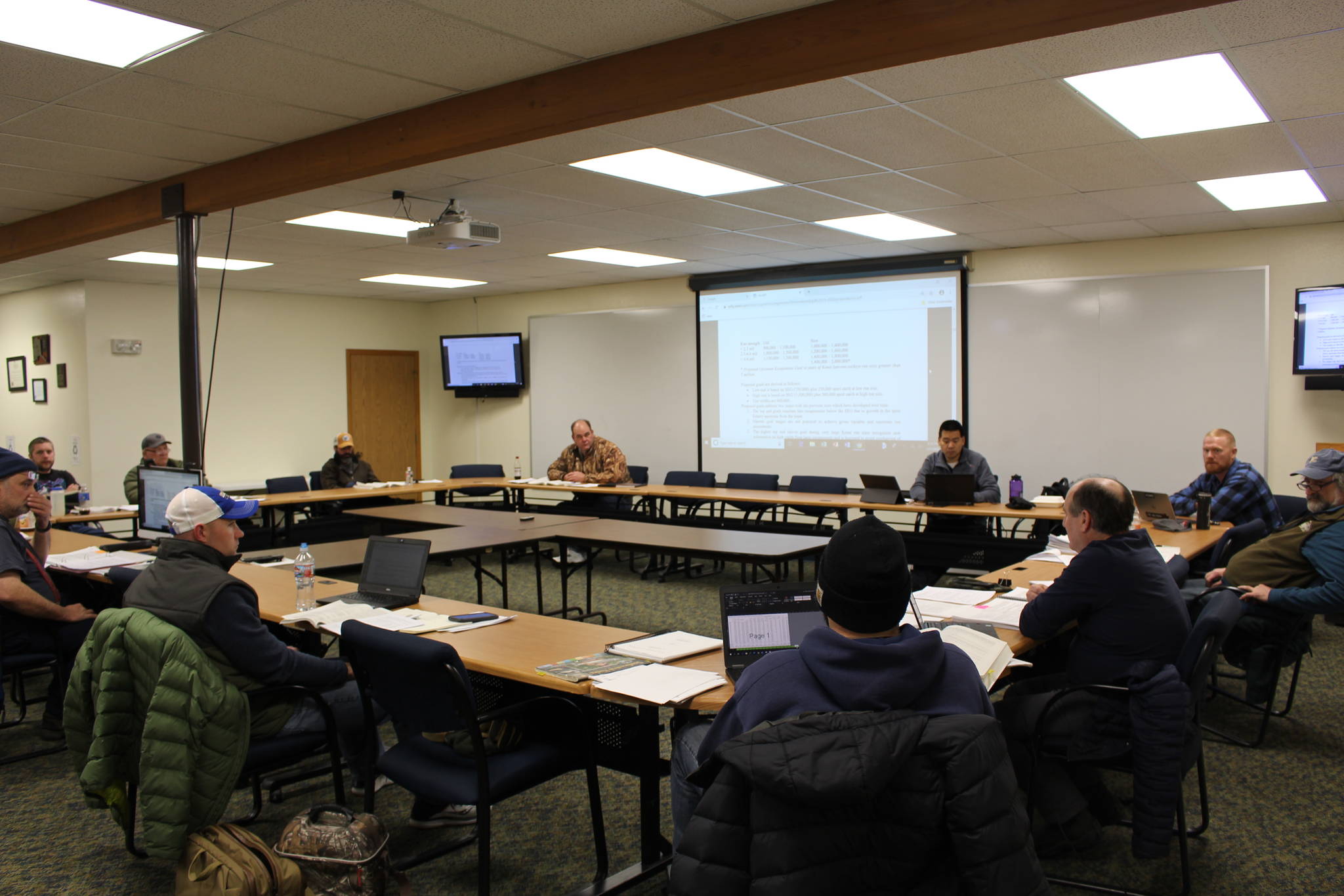 The Kenai/Soldotna Advisory Committee meets at the Cook Inlet Aquaculture Building in Kalifornsky, Alaska on Jan. 7, 2020. (Photo by Brian Mazurek/Peninsula Clarion)