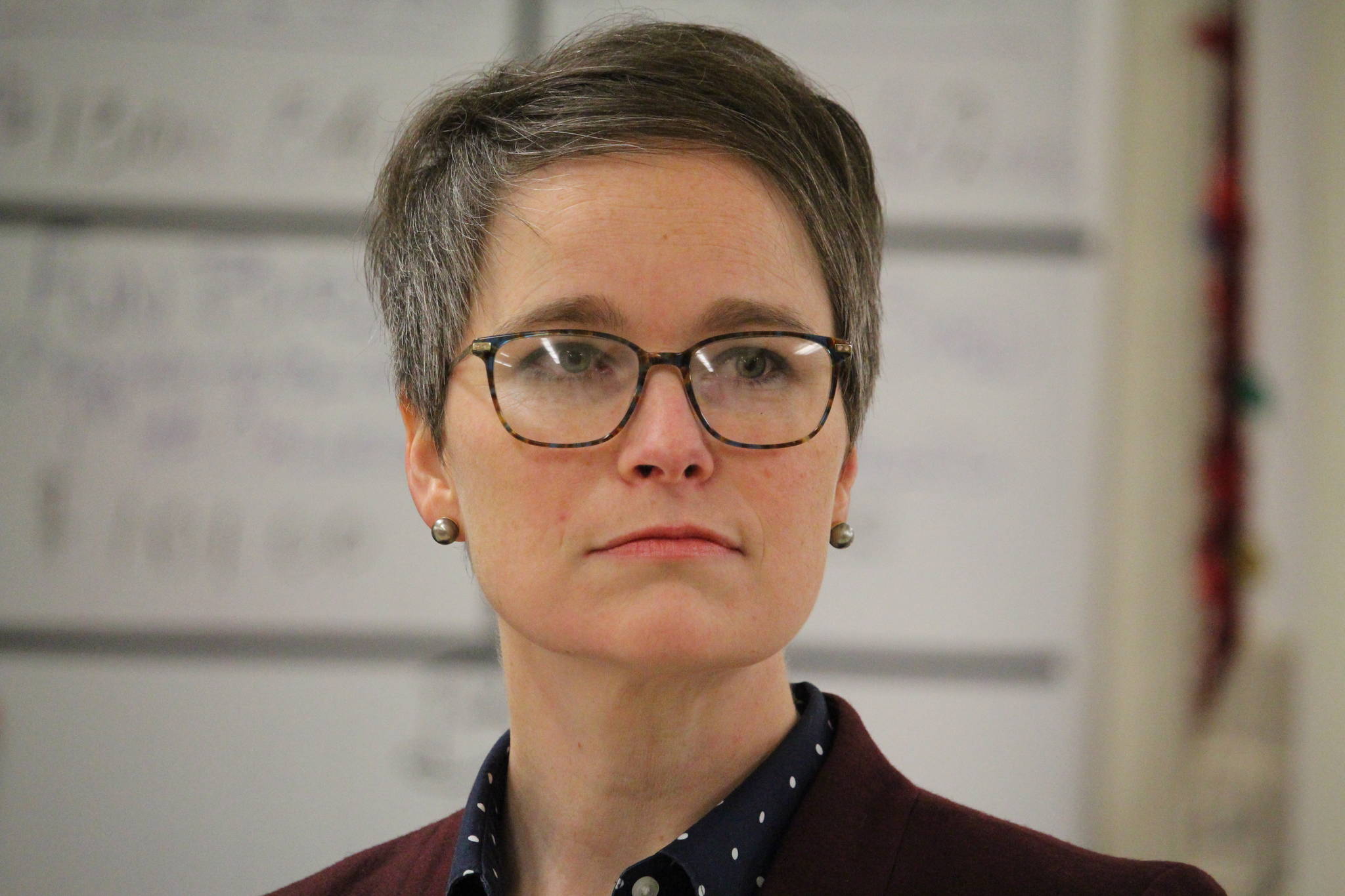 Rep. Sarah Vance, R-Homer, listens to constituents during a town hall at the Funny River Community Center in Funny River, Alaska, on Thursday, Jan. 9, 2020. (Photo by Brian Mazurek/Peninsula Clarion)