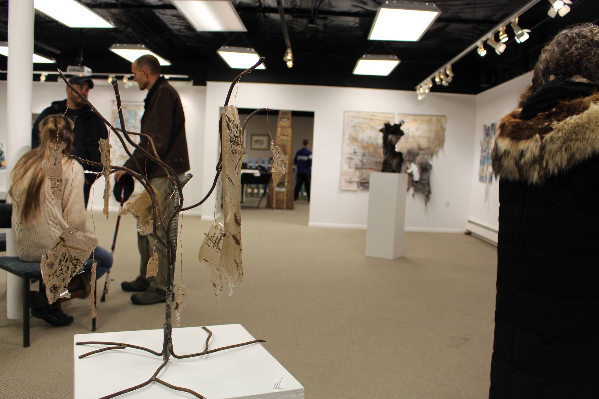 The work of Stephanie Cox and Anna Widman is seen here on display at the Kenai Fine Art Center in Kenai, Alaska, on Jan. 2, 2020. (Photo by Brian Mazurek/Peninsula Clarion)