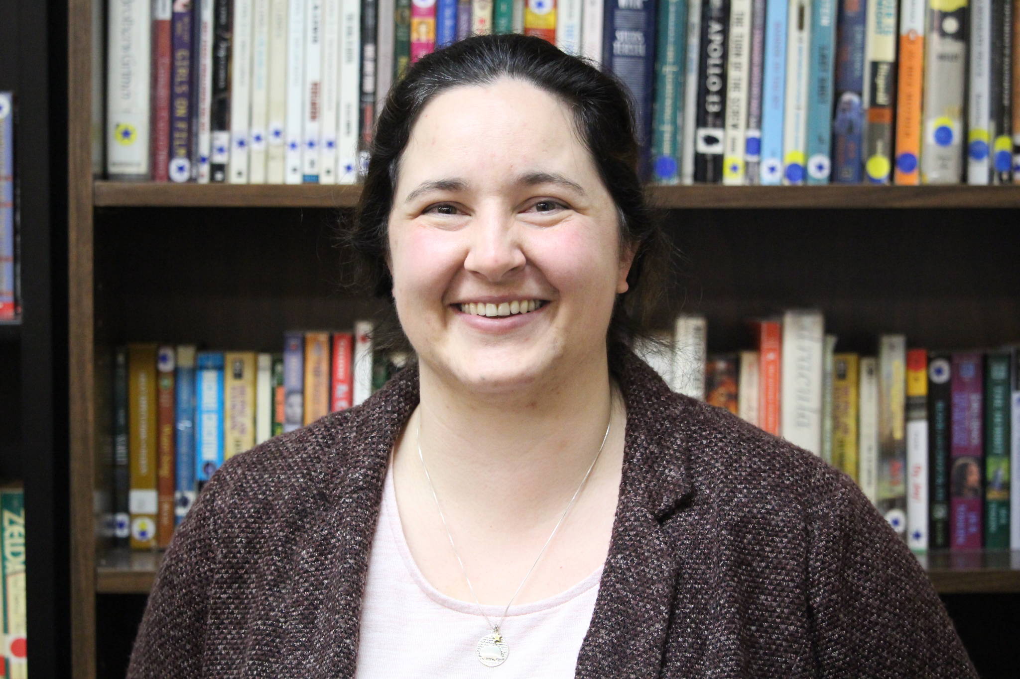 Meredith McCullough, language arts teacher at Kenai Central High School, is seen here at Kenai Central High School in Kenai, Alaska on Jan. 21, 2020. (Photo by Brian Mazurek/Peninsula Clarion)