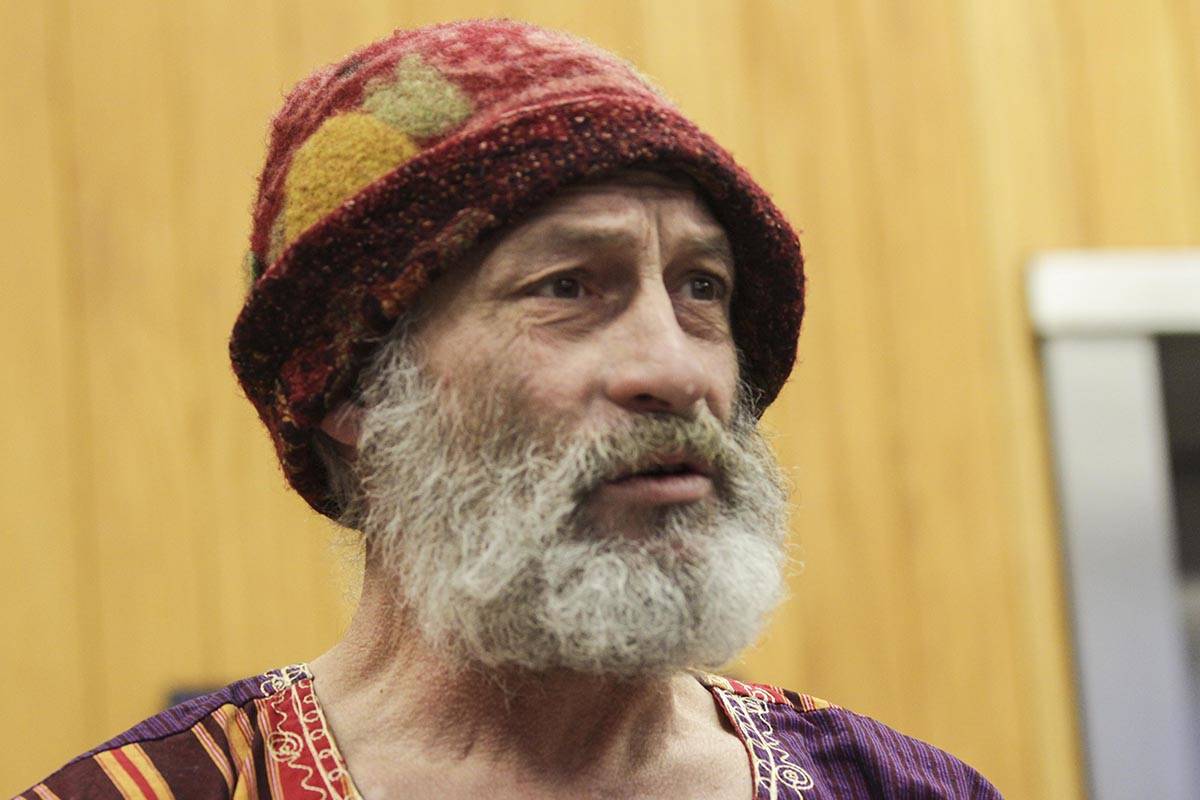 David A. Powell, 54, appears in court Monday after being charged with property damage for nailing a sign to the door of the governor’s mansion on Dr. Martin Luther King Day as a form of protest. (Michael S. Lockett | Juneau Empire)