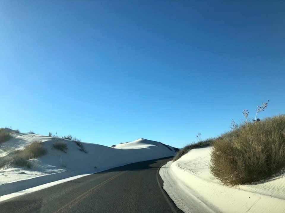 Driving through White Sands National Monument in New Mexico. (Photo by Victoria Petersen/Peninsula Clarion)