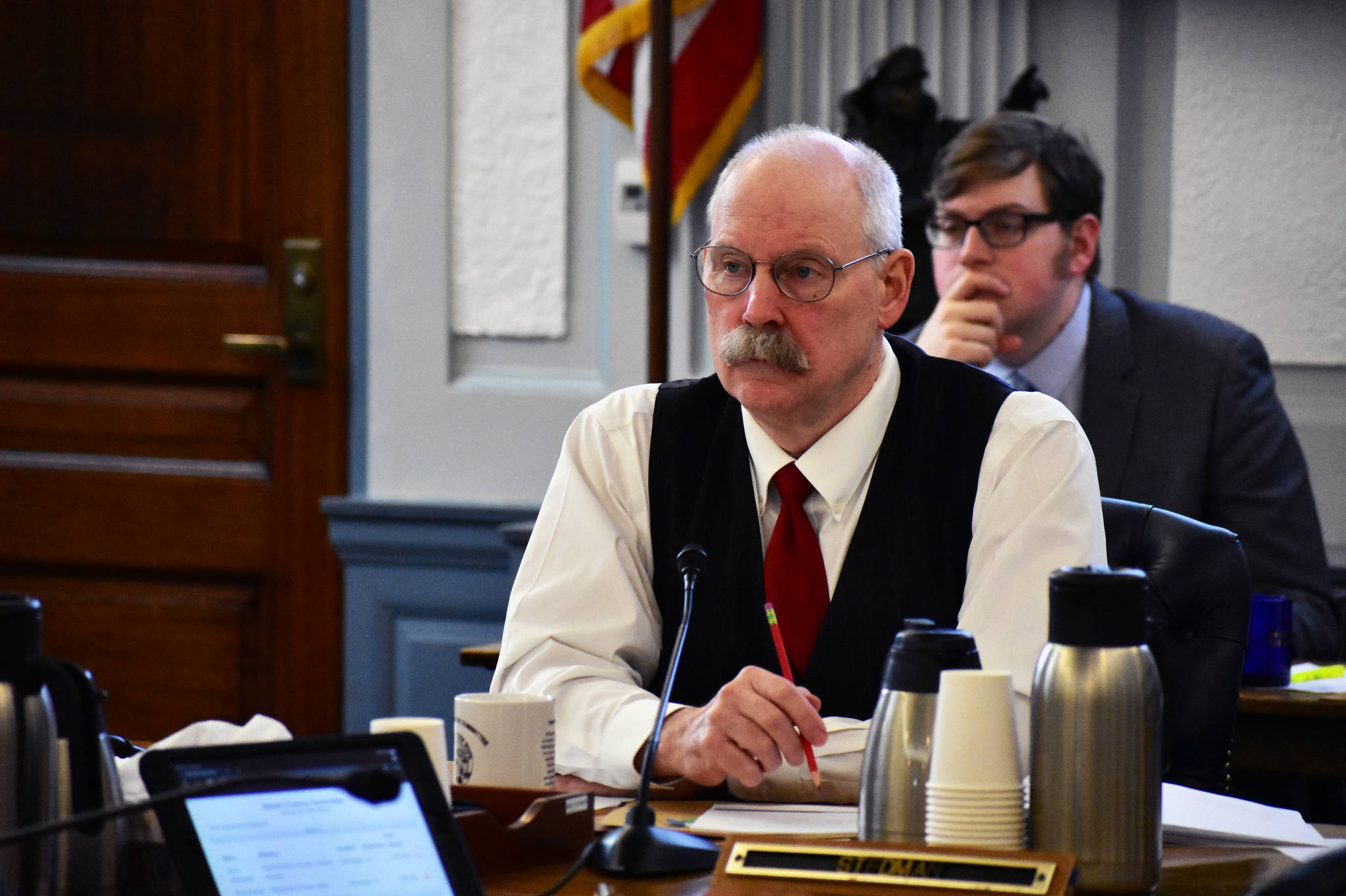 Sen. Bert Stedman, R-Sitka, at a Senate Finance Committee meeting on Thursday.